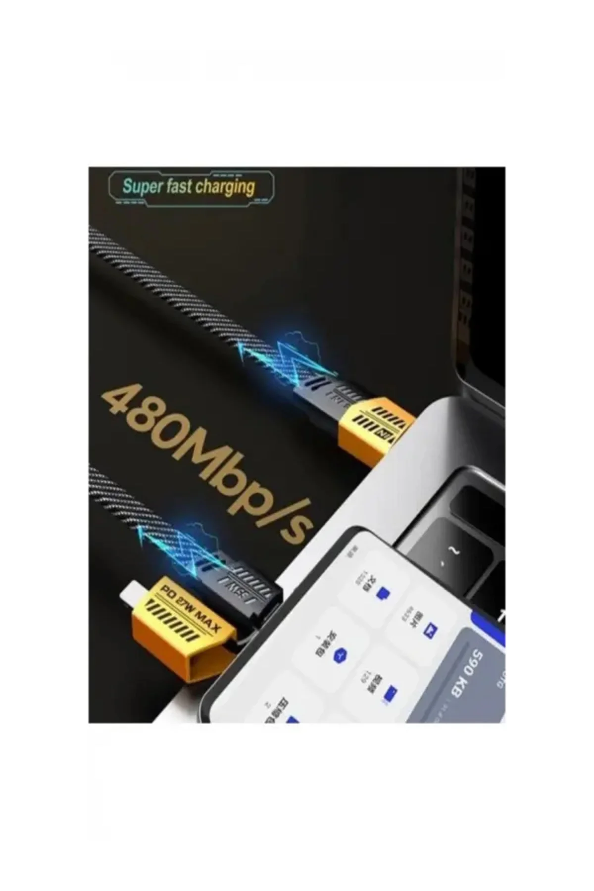 Mintola 4in1 PD 65 Watt Type-C/27 Watt iPhone Halat Örgü Kırılmaz