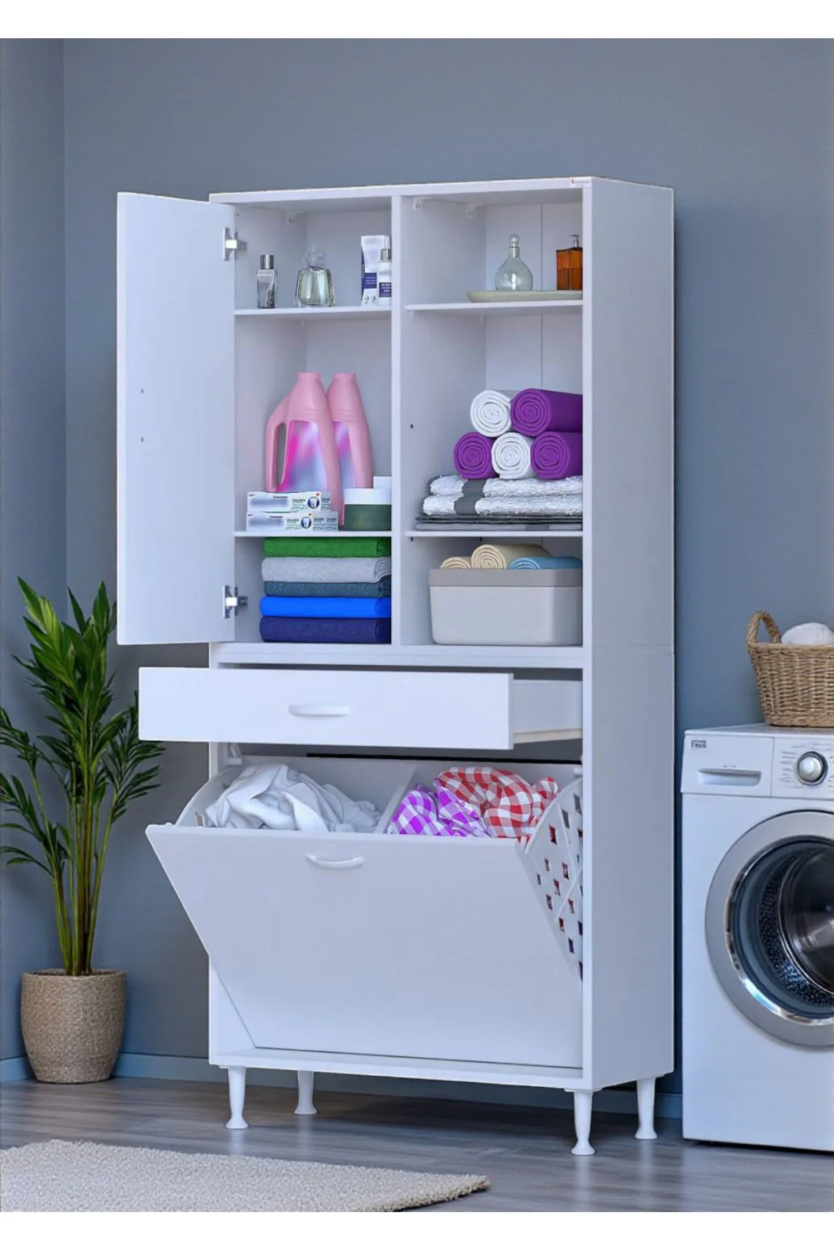 Mira Dolap 6 Bölme Çok Fonksiyonlu Banyo Dolabı 75 cm Beyaz Sepet