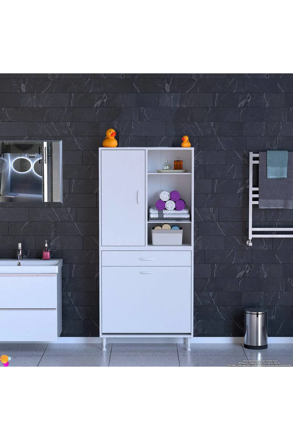 Mira Dolap 6 Bölme Çok Fonksiyonlu Banyo Dolabı 80 cm Beyaz Sepet