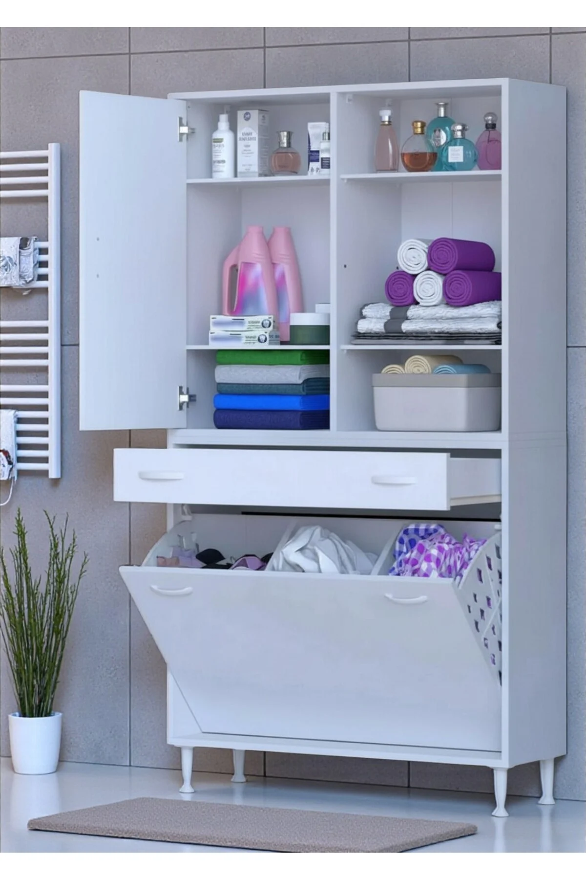 Mira Dolap 6 Bölme Çok Fonksiyonlu Banyo Dolabı 100 cm Beyaz Sepe