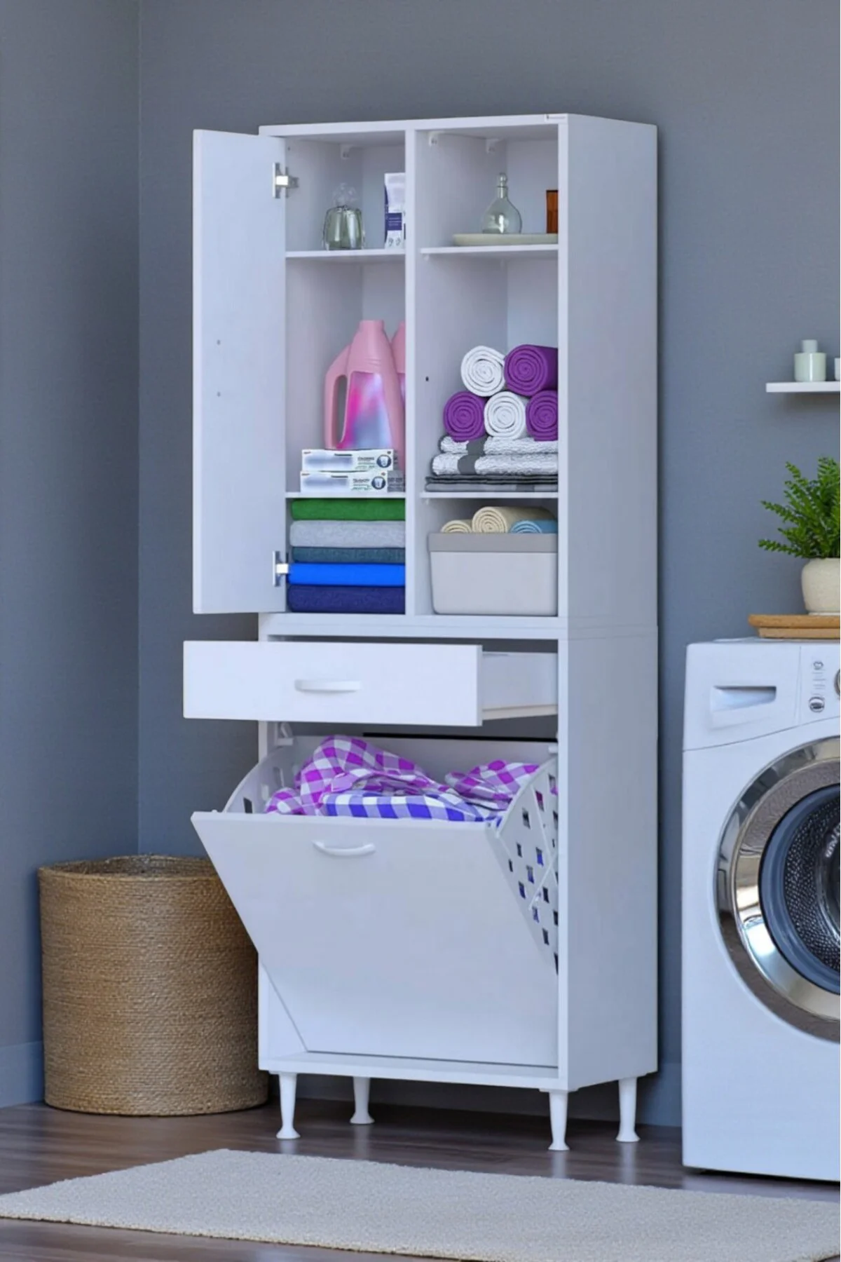 Mira Dolap 6 Bölme Çok Fonksiyonlu Banyo Dolabı 60 cm Beyaz Sepet