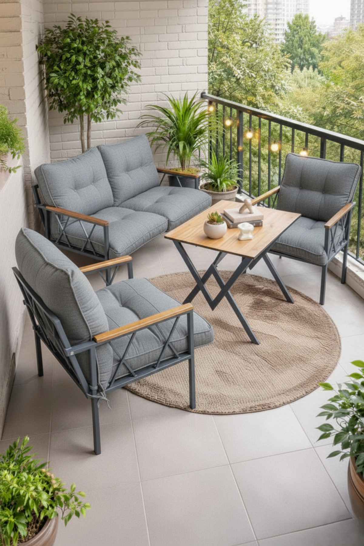 Miray 211 Masalı Antrasit Fermuarlı Bahçe Balkon Takımı, Salon, T