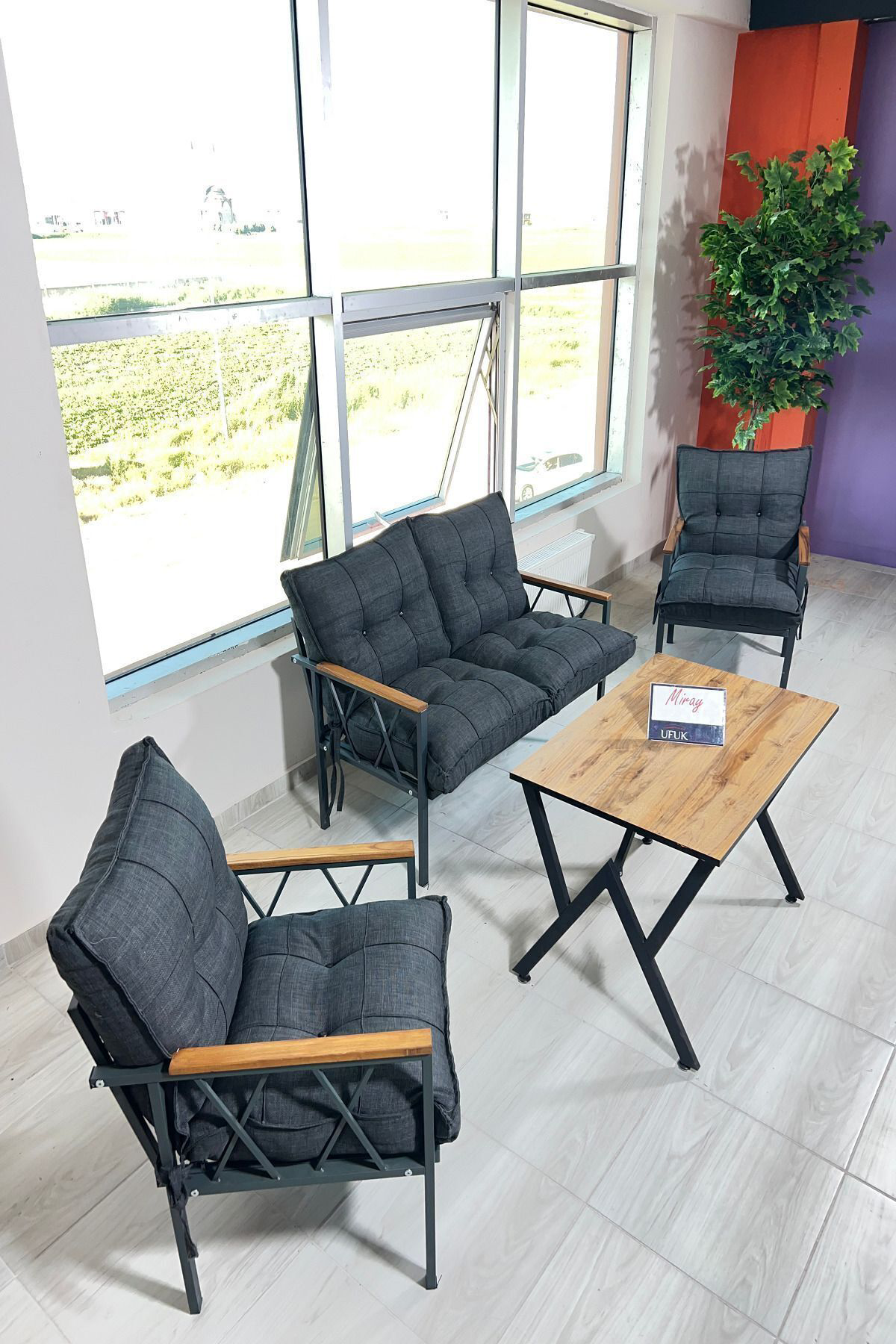 Miray 211 Masalı Antrasit Fermuarlı Bahçe Balkon Takımı, Salon, T