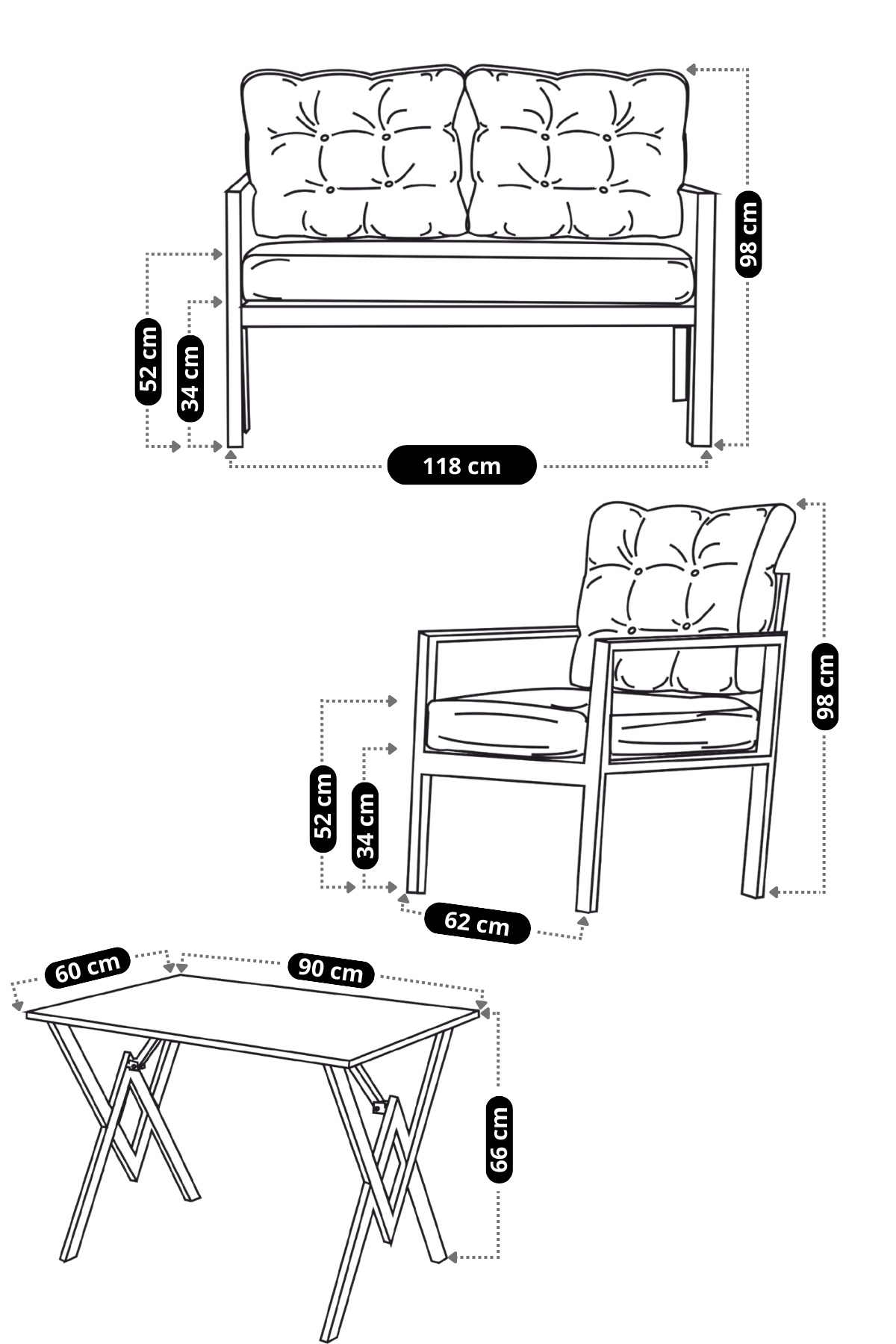 Miray 211 Masalı Antrasit Fermuarlı Bahçe Balkon Takımı, Salon, T