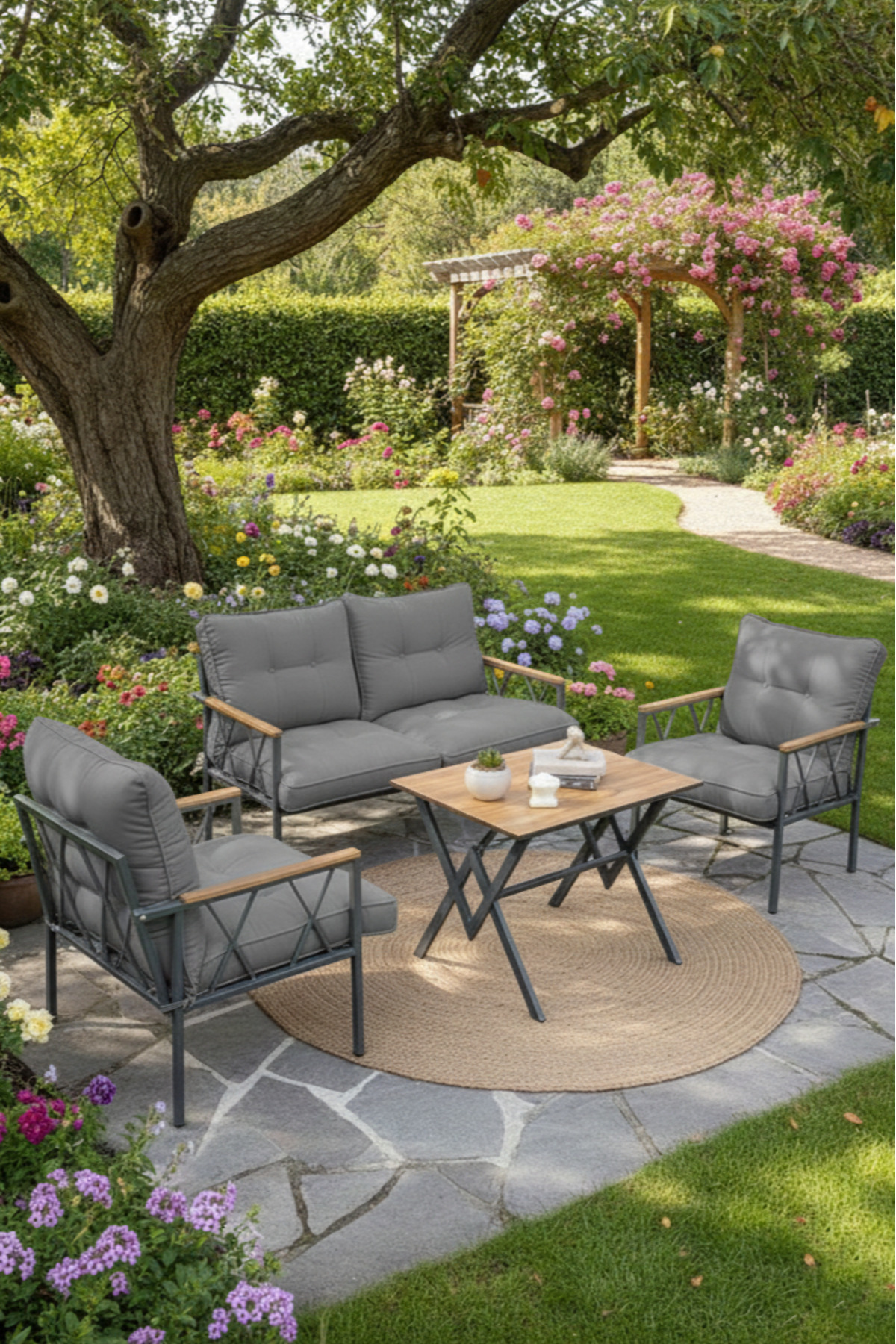 Miray 211 Masalı Antrasit Fermuarlı Bahçe Balkon Takımı, Salon, T