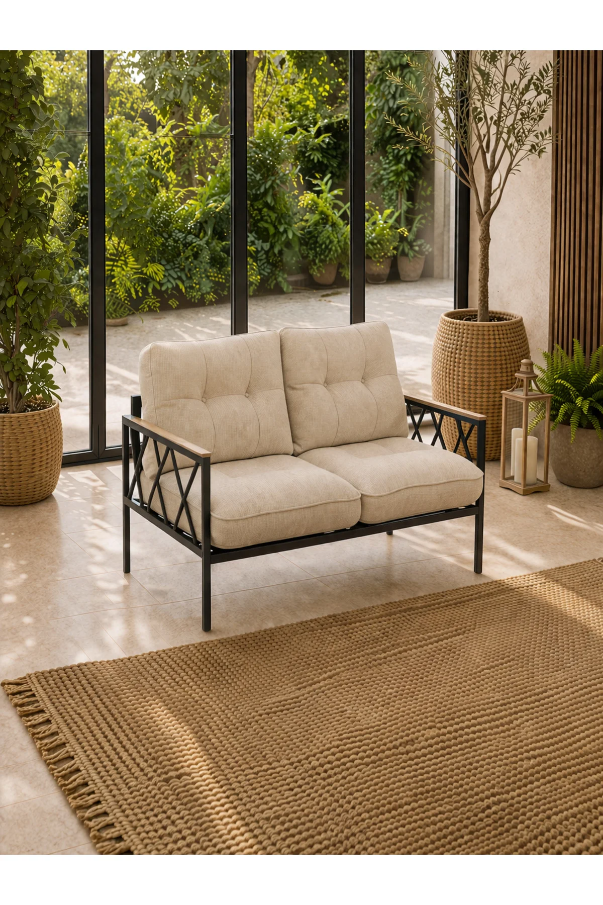 Miray 2’li Minderli Bahçe Balkon Koltuğu Modern Metal Tasarım