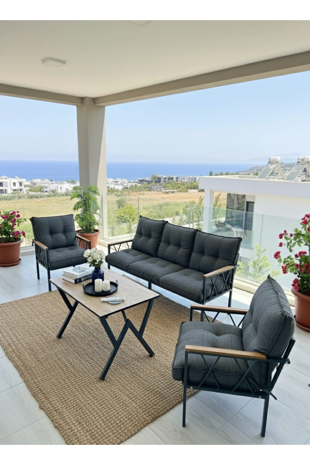 Miray 311 Masalı Antrasit Fermuarlı Bahçe Balkon Takımı, Salon, T