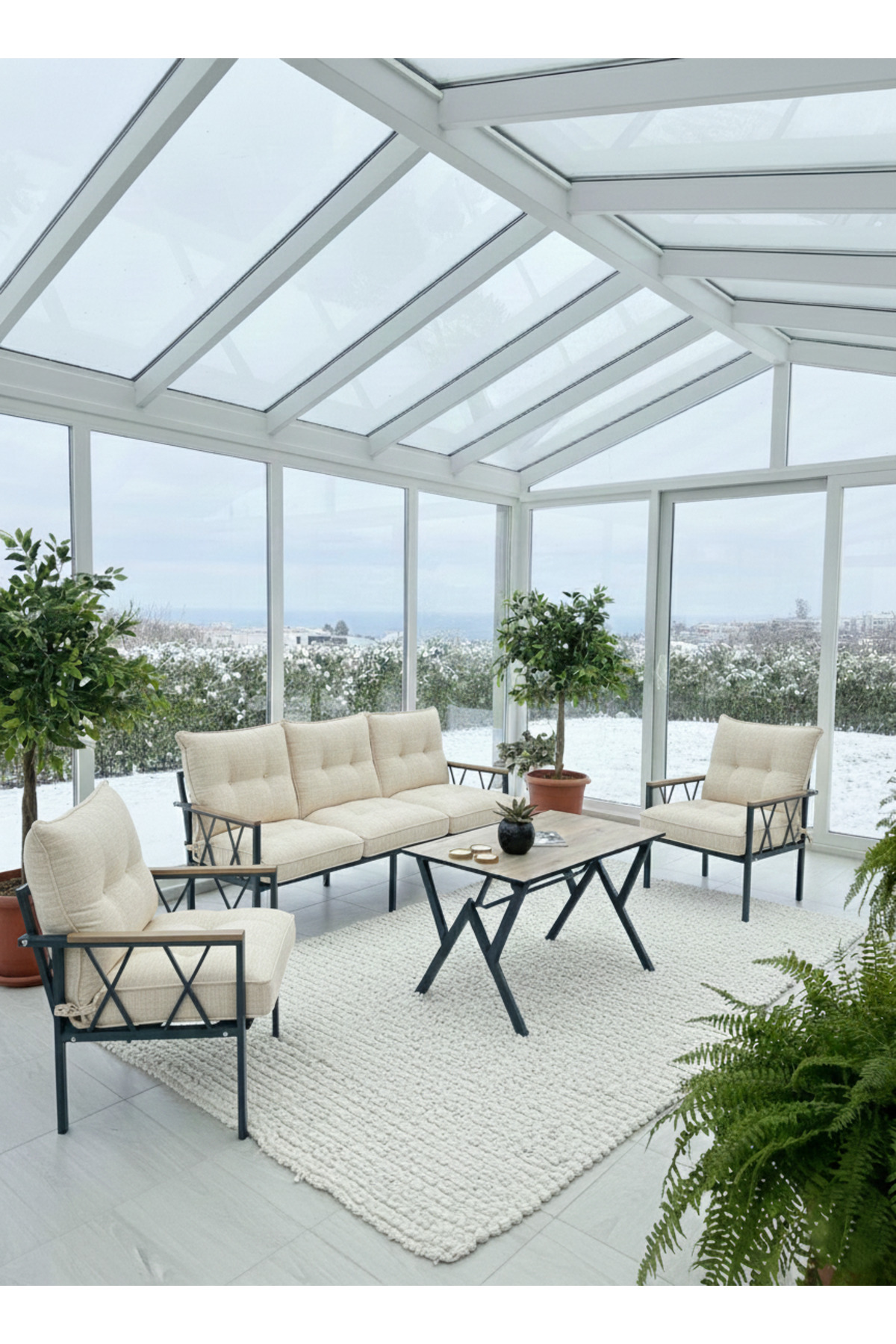 Miray 311 Masalı Antrasit Fermuarlı Bahçe Balkon Takımı, Salon, T