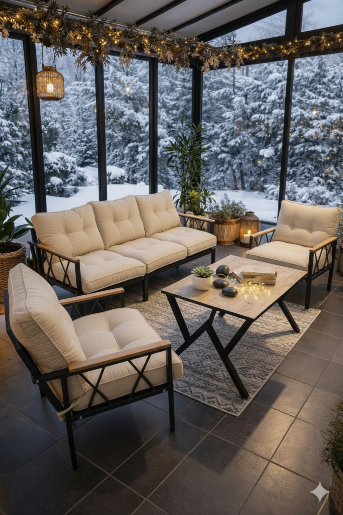 Miray 311 Masalı Antrasit Fermuarlı Bahçe Balkon Takımı, Salon, T