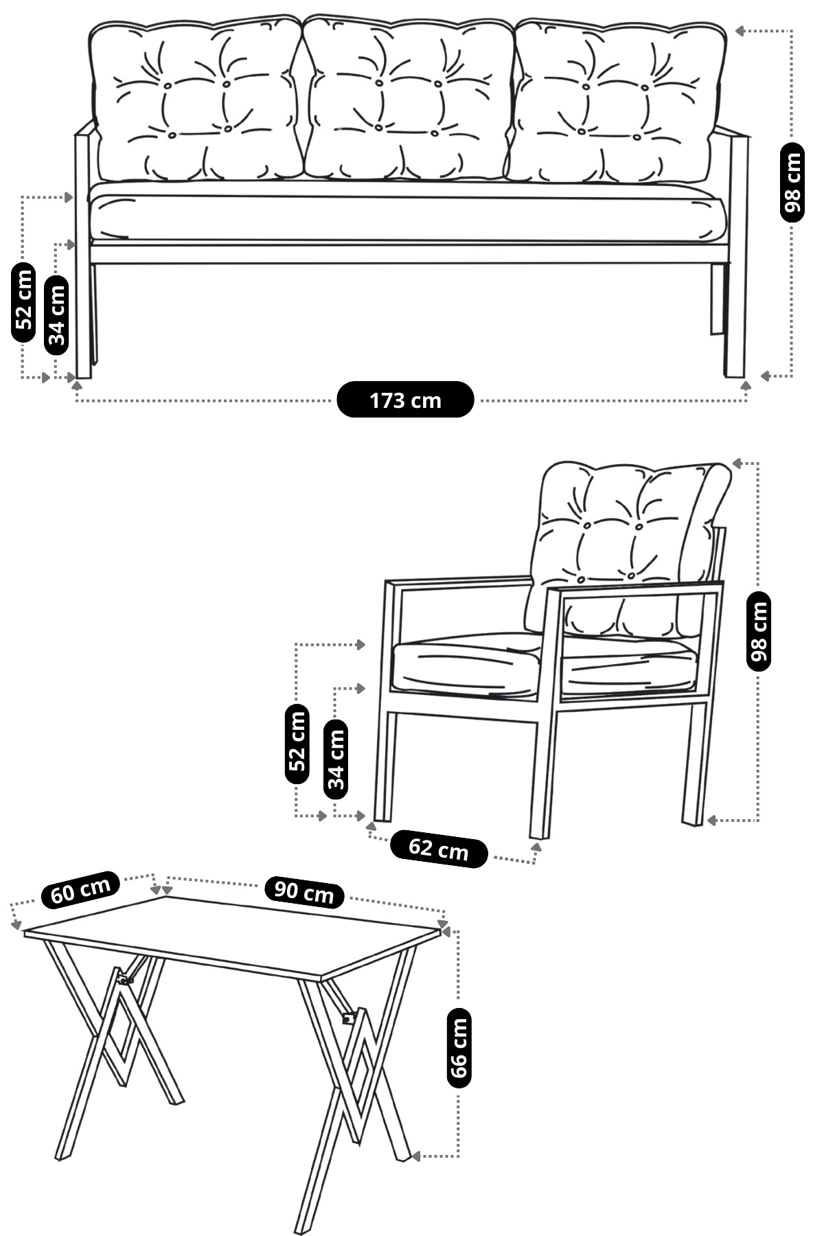 Miray 311 Masalı Antrasit Fermuarlı Bahçe Balkon Takımı, Salon, T