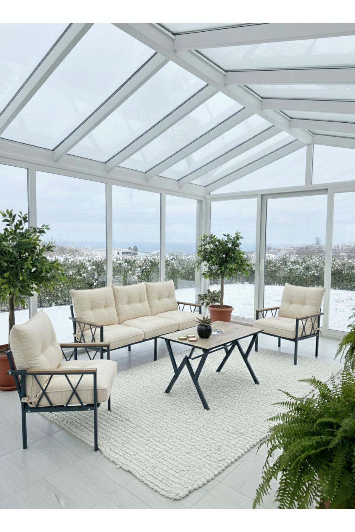 Miray 311 Masalı Antrasit Fermuarlı Bahçe Balkon Takımı, Salon, T