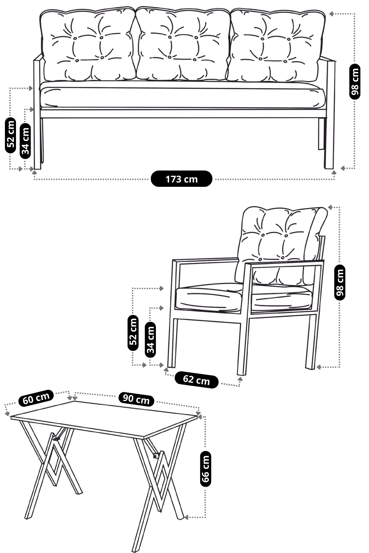 Miray 311 Masalı Antrasit Fermuarlı Bahçe Balkon Takımı, Salon, T