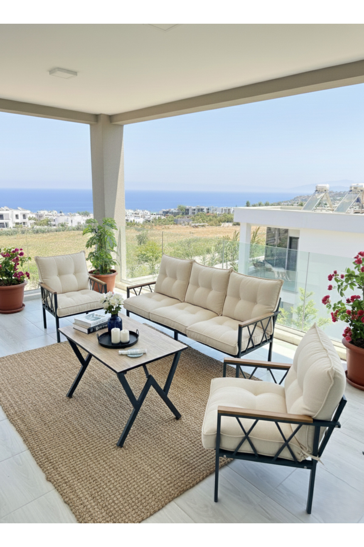 Miray 311 Masalı Antrasit Fermuarlı Bahçe Balkon Takımı, Salon, T