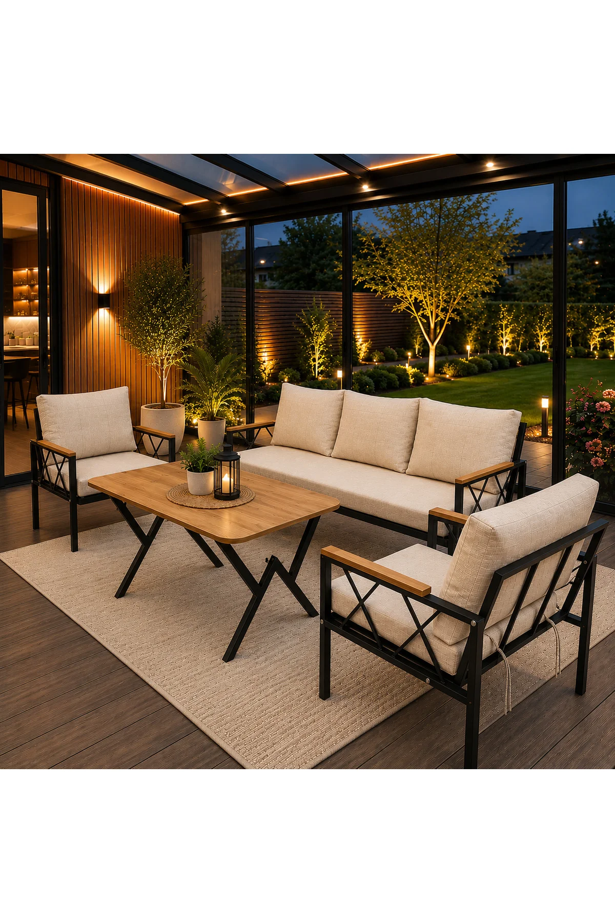 Miray 311 Masalı Balkon Bahçe Oturma Grubu Minderli Metal Bahçe Mobilyası Takımı Bej