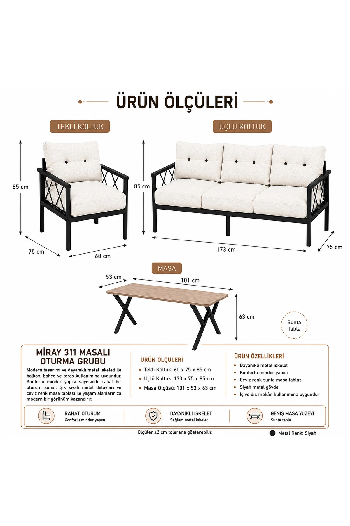 Miray 311 Masalı Krem Fermuarlı Bahçe Balkon Takımı, Salon, Teras