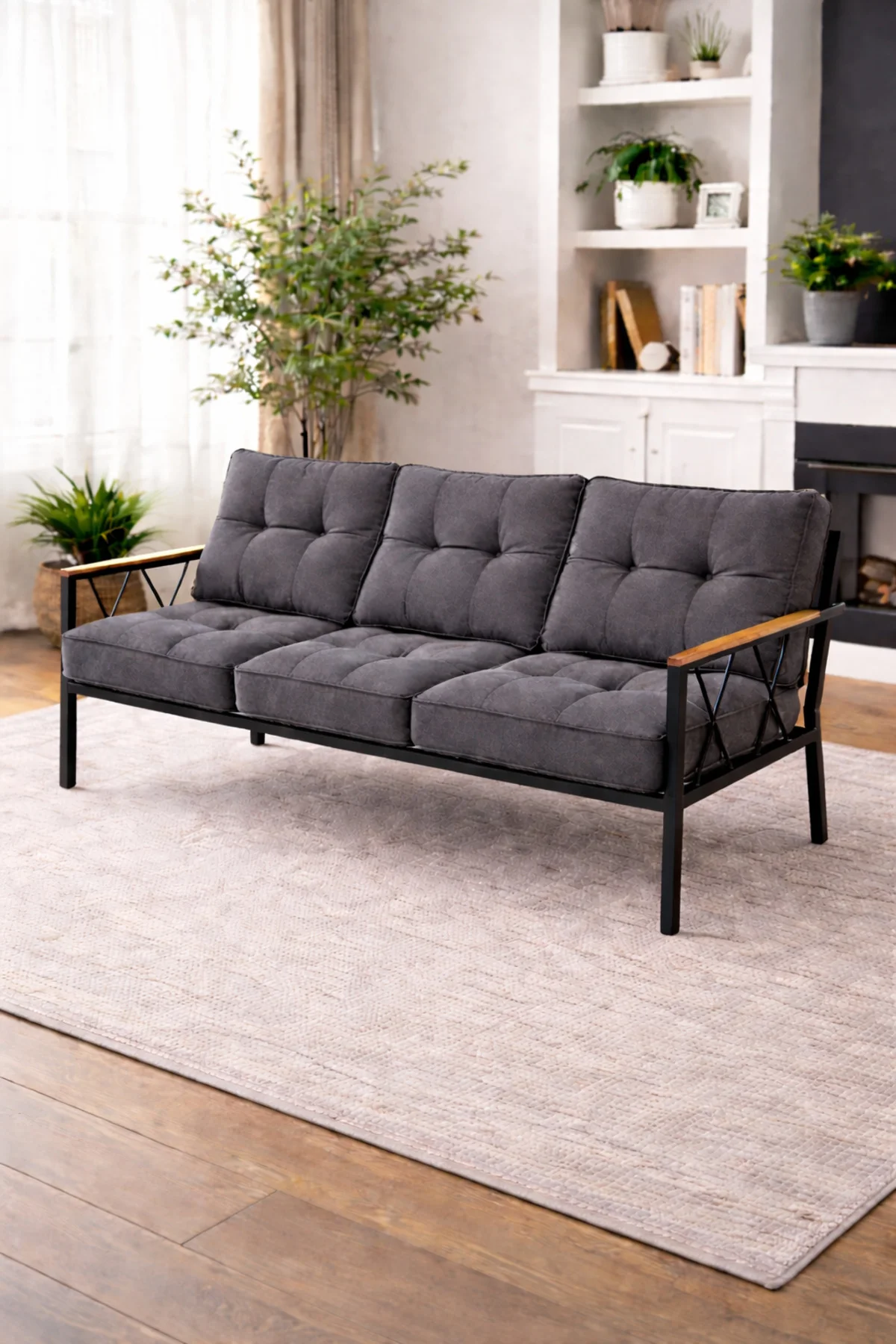 Miray 3’lü Minderli Bahçe Balkon Koltuğu Modern Metal Tasarım