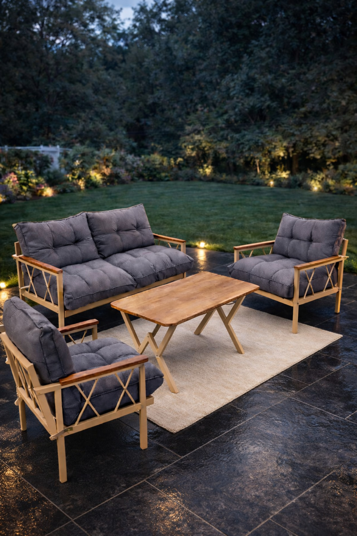 Miray Cappuccino 211 Masalı Gri Fermuarlı Düğmeli Bahçe Oturma Gr