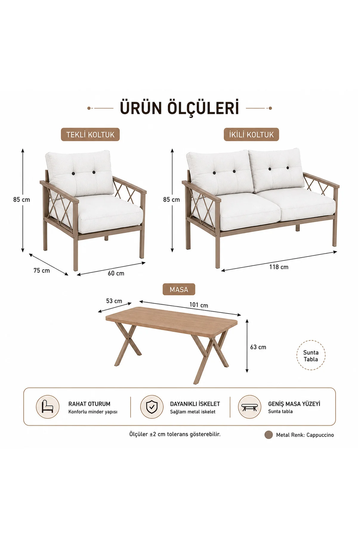 Miray Cappuccino 211 Masalı Gri Fermuarlı Düğmeli Bahçe Oturma Gr