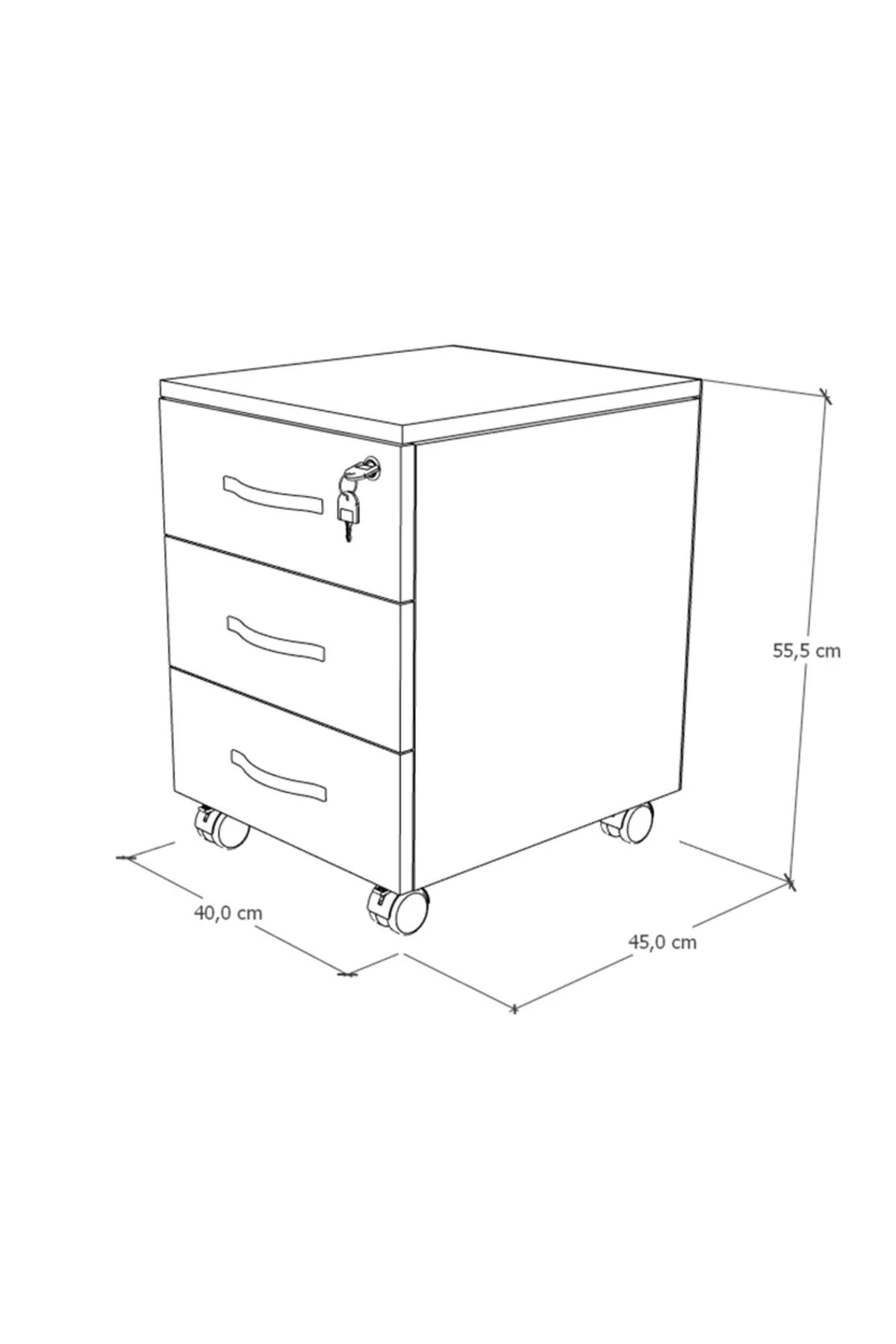 Mirello 3 Çekmeceli, Kilitli, Tekerlekli Masa Altı Keson Antrasit