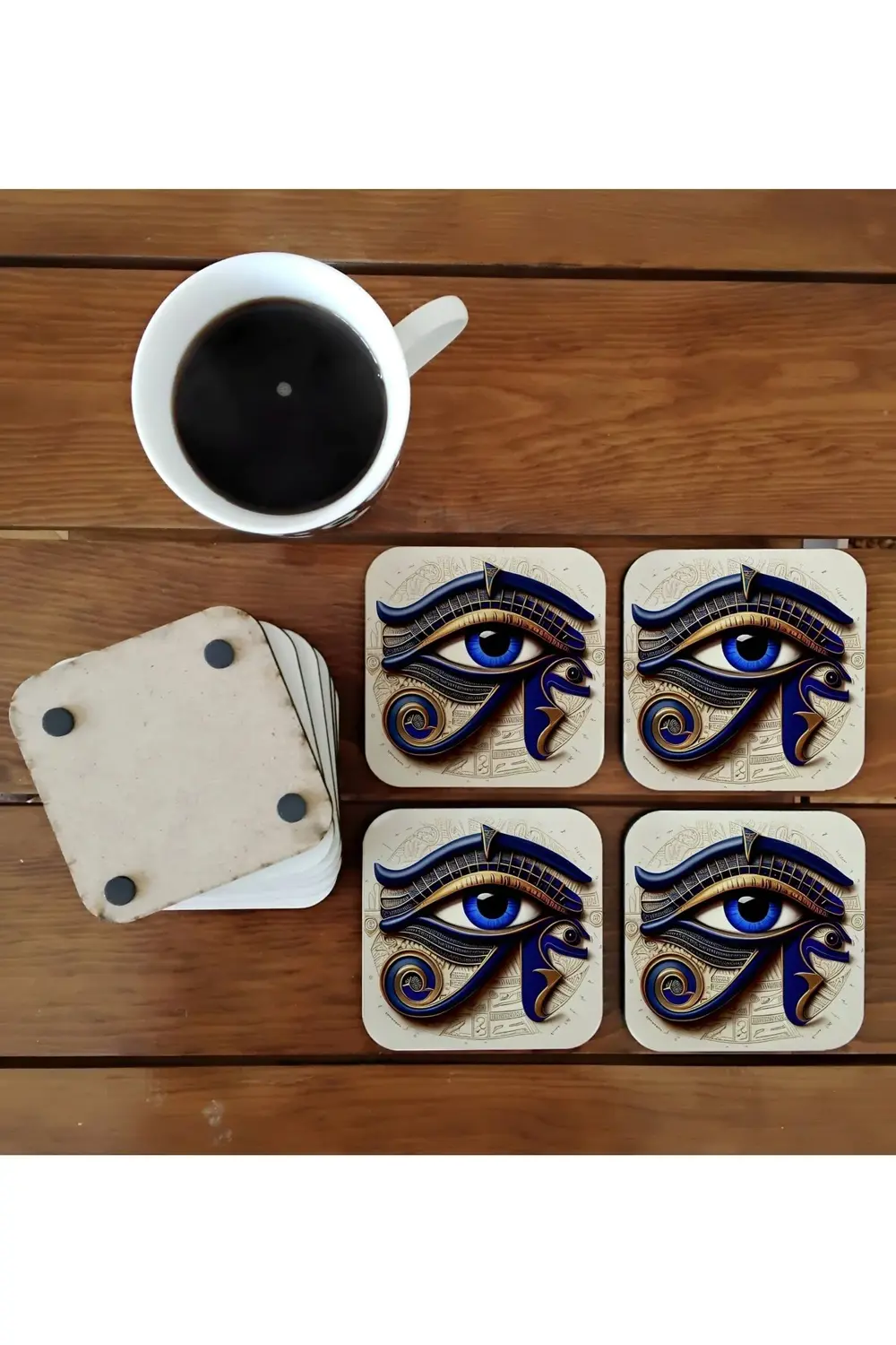 Mısır Tanrısı - Ra'nın Gözü - otantik ahşap bardak altlığı