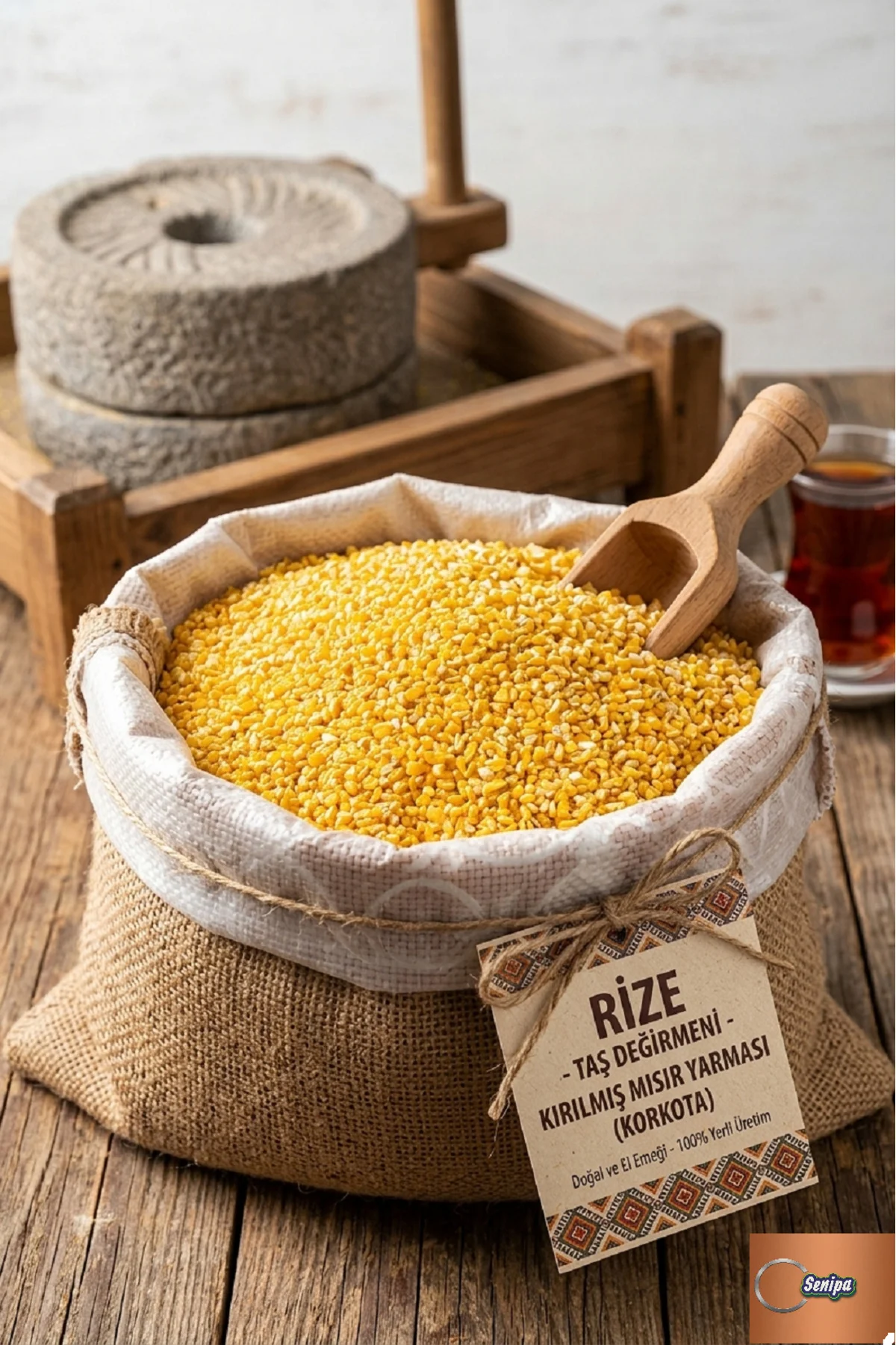 Mısır Yarması Taş Değirmeninde Kırılmış Kalın Çekim 1kg Dökme.