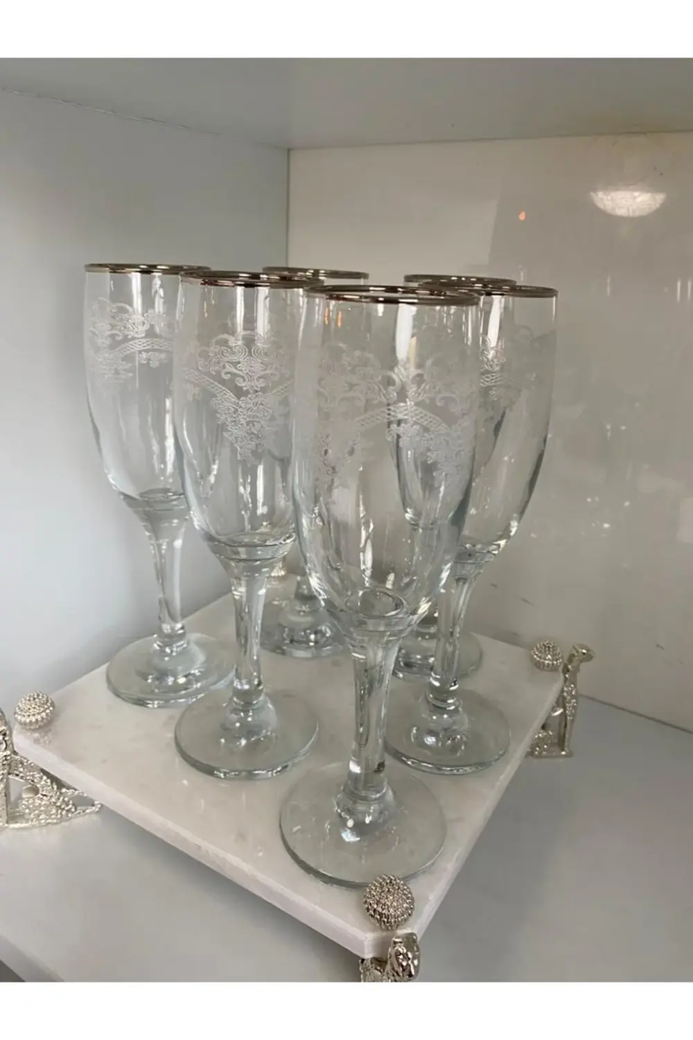 Misket 6 Lı Gümüş Yaldızlı Desenli Kadeh