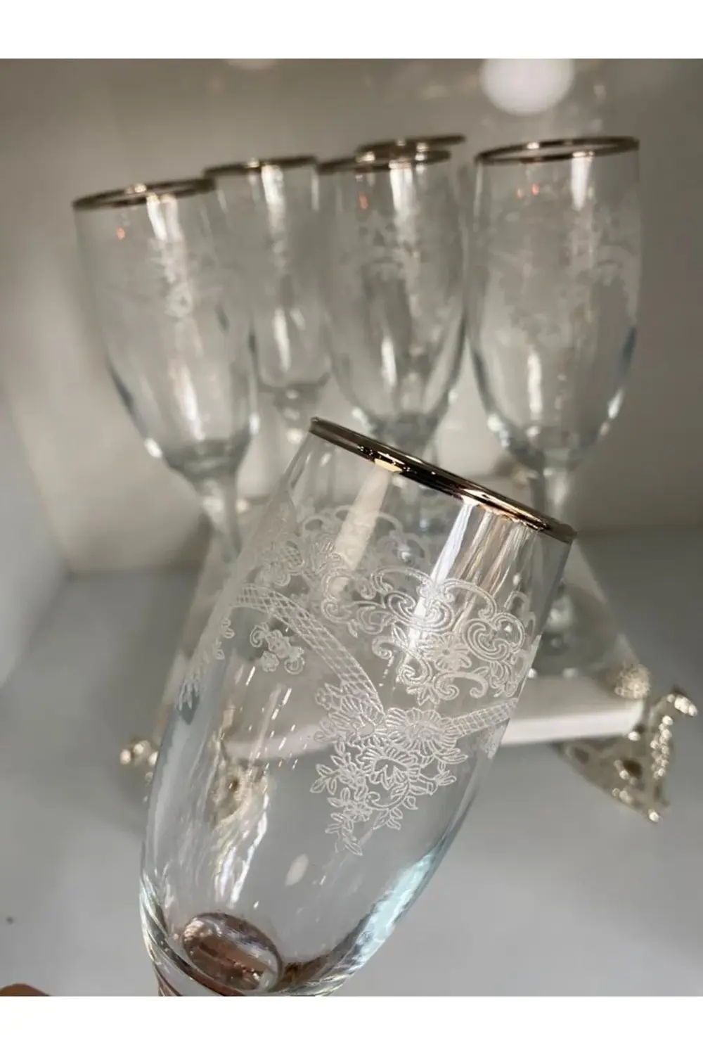 Misket 6 Lı Gümüş Yaldızlı Desenli Kadeh