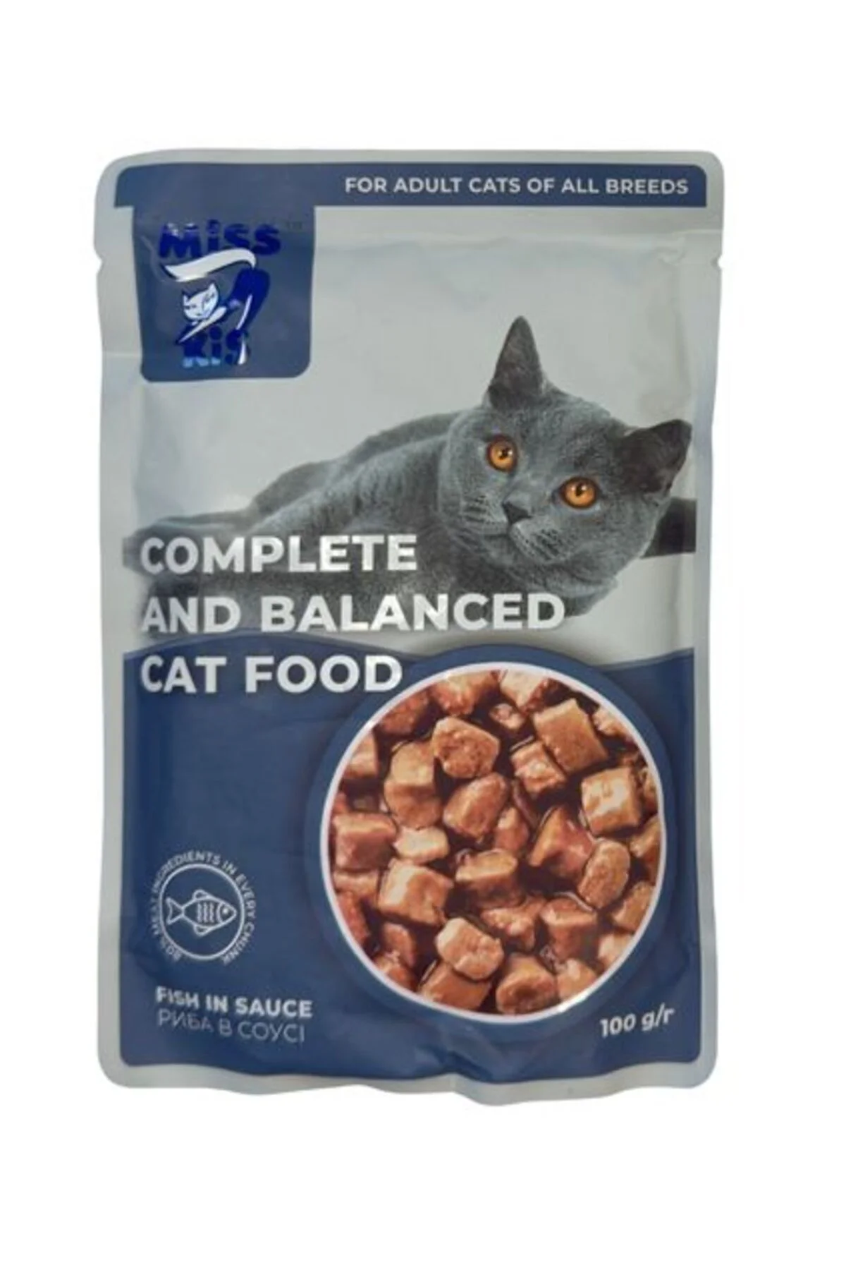 Miss Kis Balıklı Yetişkin Kedi Pouch 100 Gr - Soslu ve Lezzetli T