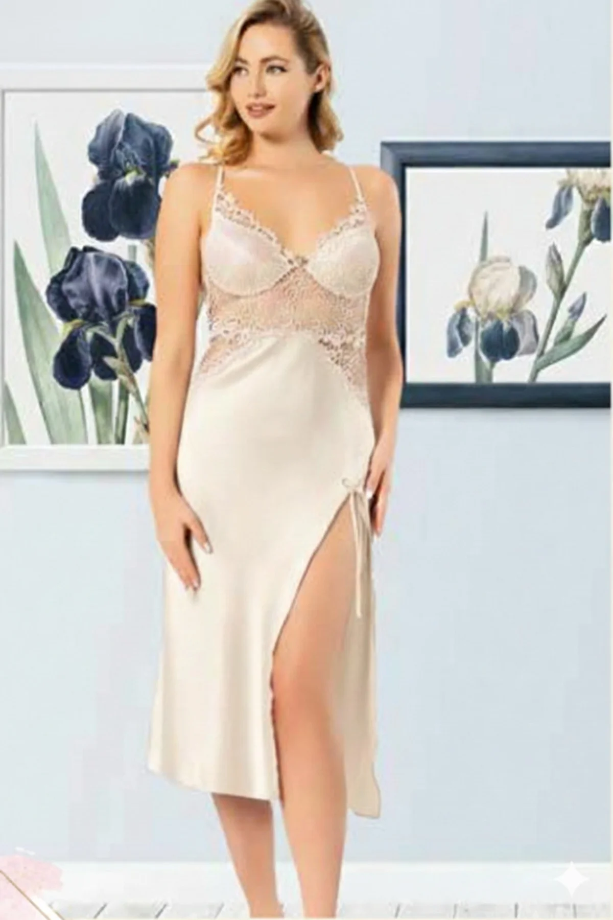 MissAyza 1020 İPEK SATEN 6'LI UZUN GECELİK ve SABAHLIK TAKIM