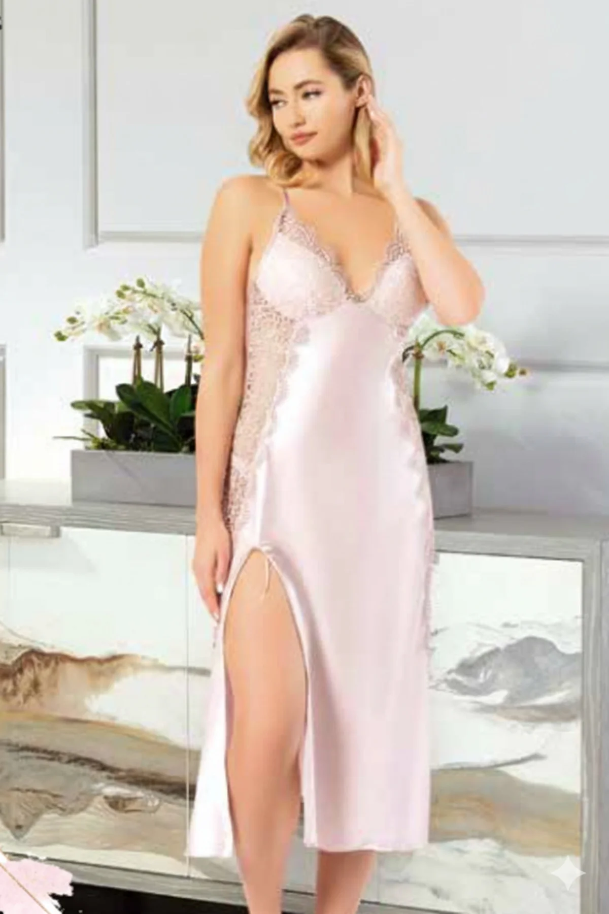 MissAyza 1030 İPEK SATEN 6'LI UZUN GECELİK ve SABAHLIK TAKIM