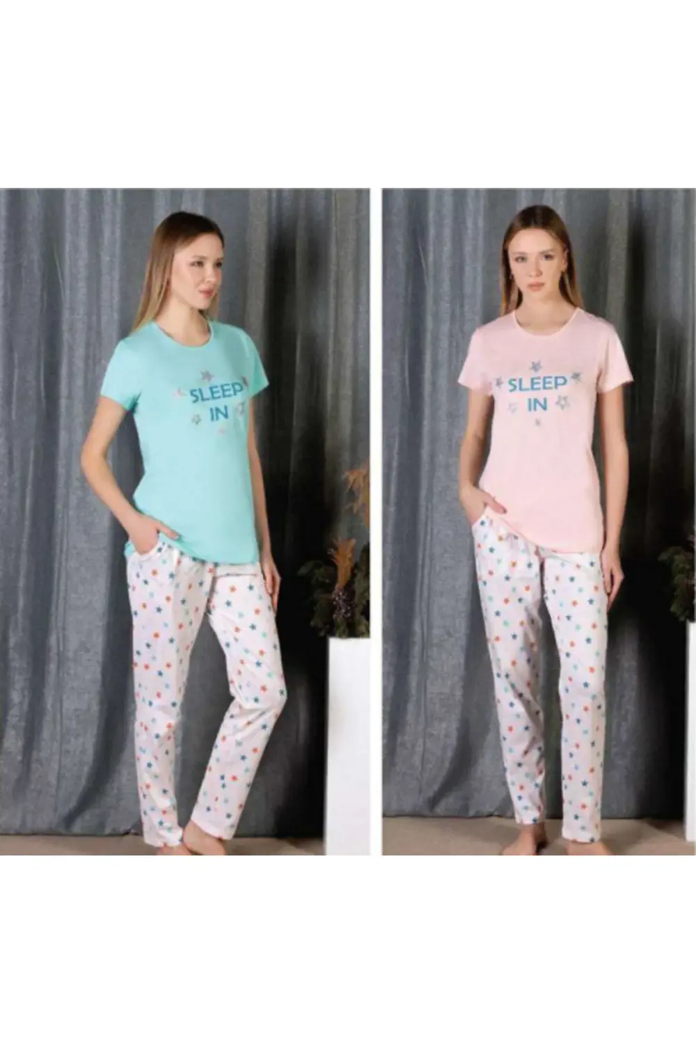 MissAyza 2300 Bisiklet Yaka Baskılı ( Pamuk-Koton) Kadın Pijama T