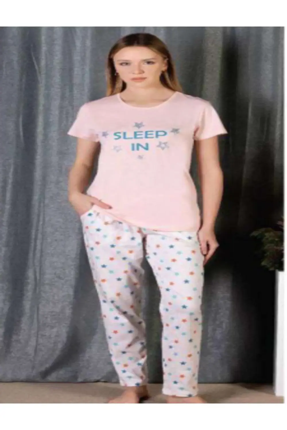 MissAyza 2300 Bisiklet Yaka Baskılı ( Pamuk-Koton) Kadın Pijama T