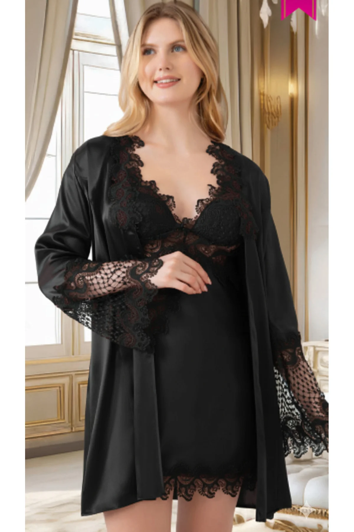 MissAyza 4030 İPEK SATEN 6'LI KISA GECELİK ve SABAHLIK ÇEYİZ SETİ