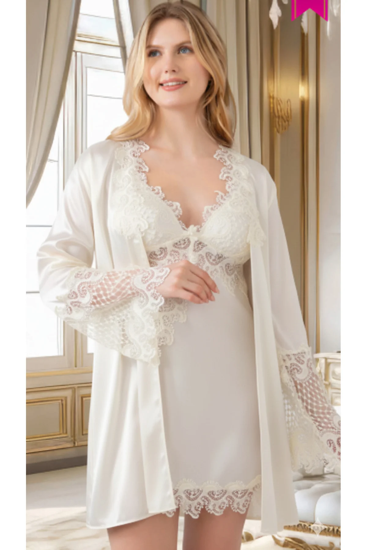 MissAyza 4030 İPEK SATEN 6'LI KISA GECELİK ve SABAHLIK ÇEYİZ SETİ