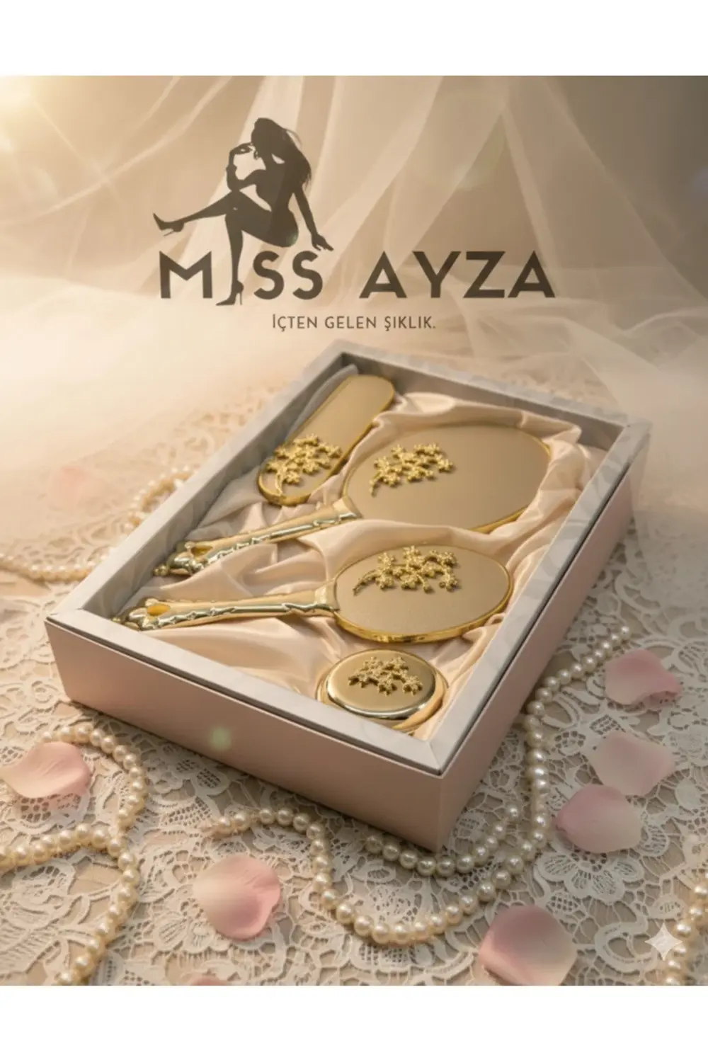 MİSSAYZA GOLD SERİSİ ÇEYİZLİK HEDİYELİK LÜKS AYNA TARAK TAKIMI