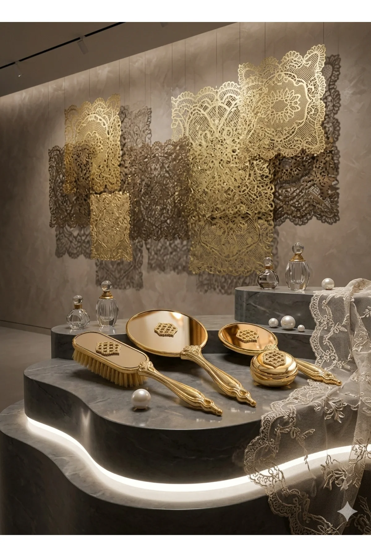 MissAyza GOLD SERİSİ ÇEYİZLİK, HEDİYELİK 4 PARÇA LÜKS AYNA SETİ 004