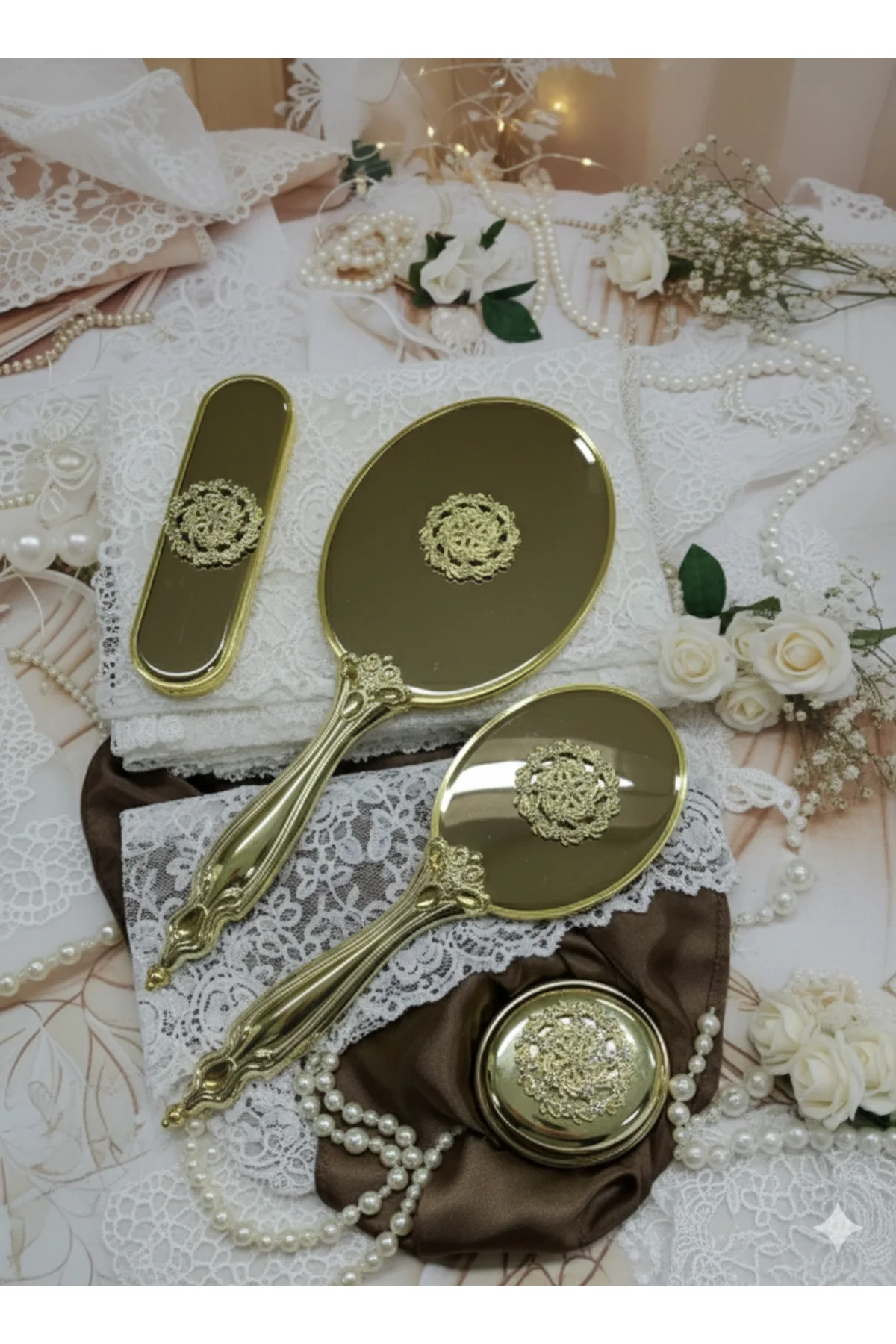 MissAyza GOLD SERİSİ ÇEYİZLİK, HEDİYELİK 4 PARÇA LÜKS AYNA SETİ 004