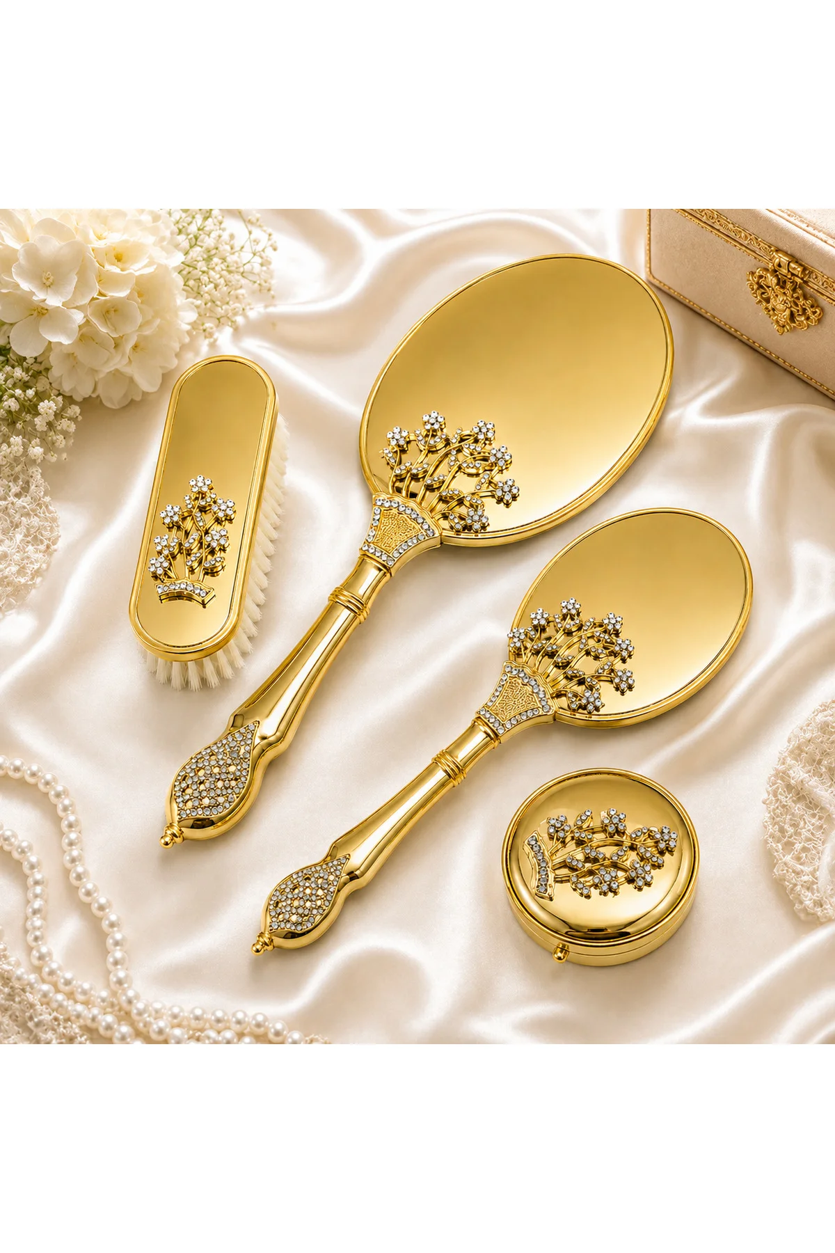 MissAyza Gold Taş İşlemeli Gelin Hazırlık Seti Hediye Seti Gold L MissAyza Gold Taş İşlemeli Gelin Hazırlık Seti Hediye Seti Gold L