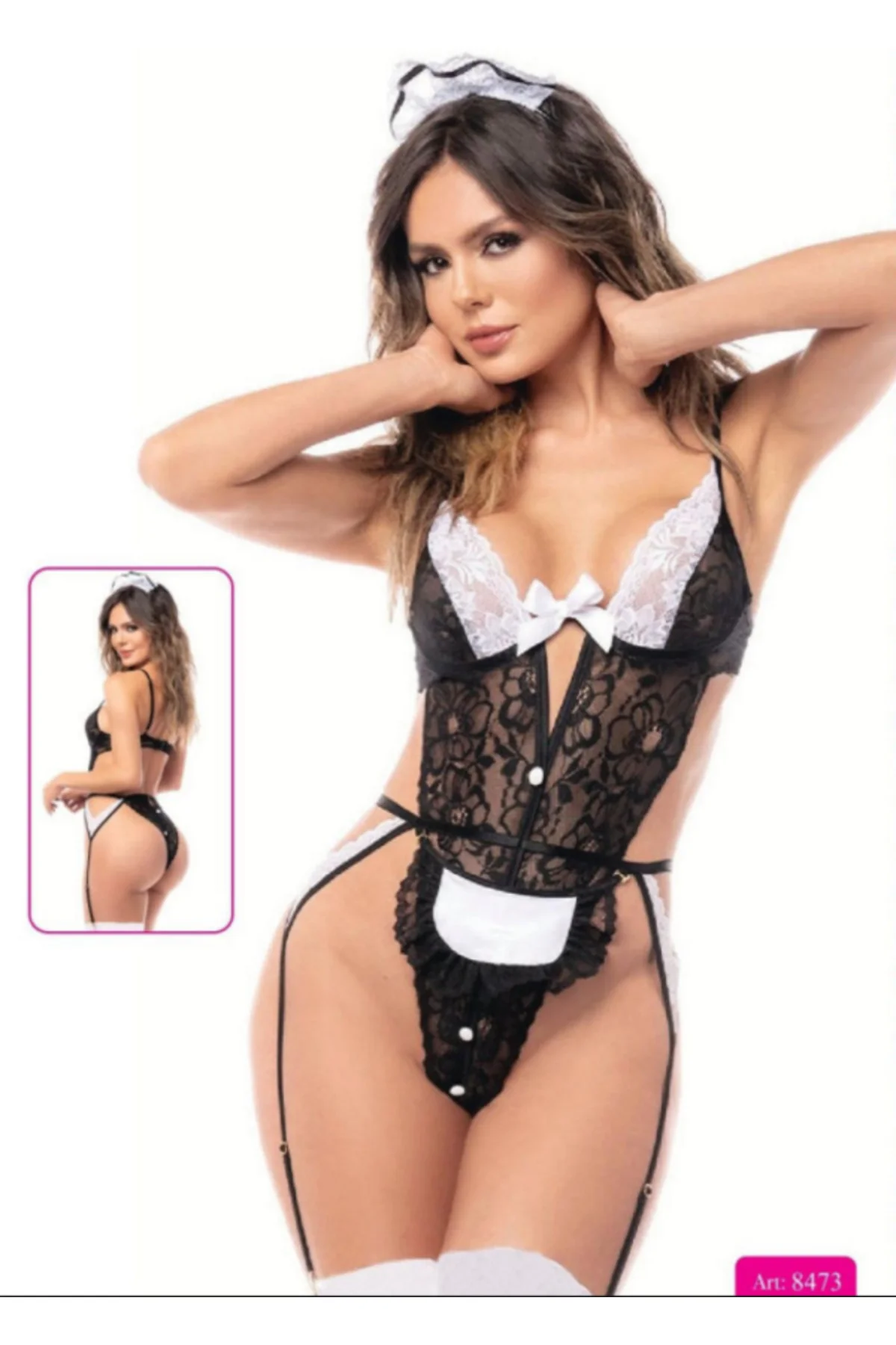 MissAyza Kadın Dantelli Jartiyerli Kostümü Fantazi Gecelik Takımı