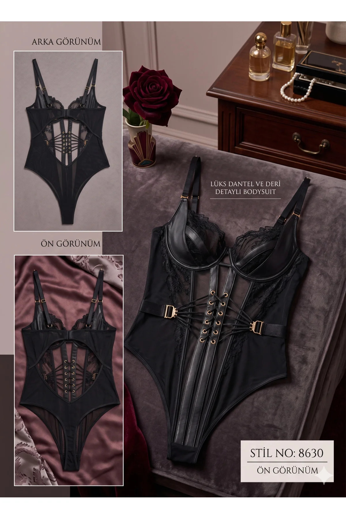 MissAyza Kadın Siyah Dantel Detaylı Bağcıklı Bodysuit - Şık Tasarım Fantezi Gecelik 8630 MissAyza Kadın Siyah Dantel Detaylı Bağcıklı Bodysuit - Şık Tasarım Fantezi Gecelik 8630