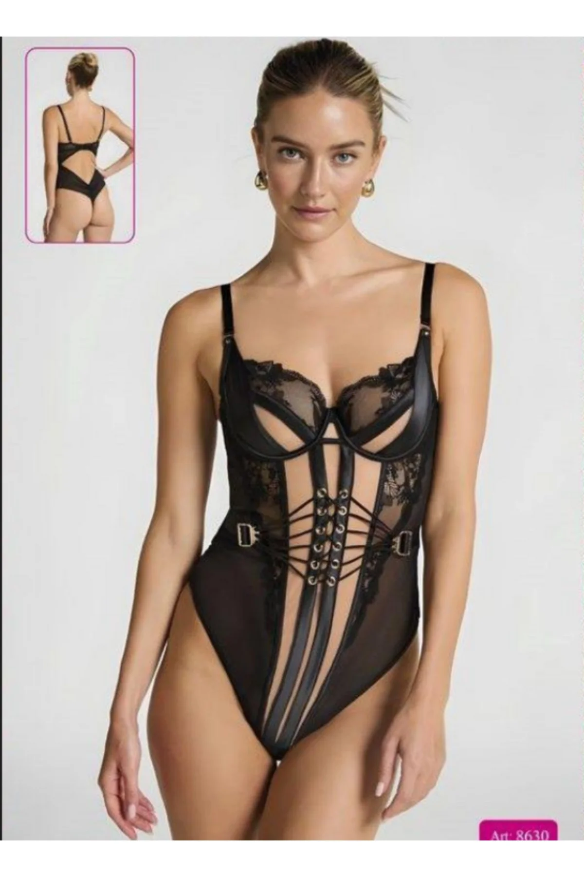 MissAyza Kadın Siyah Dantel Detaylı Bağcıklı Bodysuit - Şık Tasarım Fantezi Gecelik 8630 MissAyza Kadın Siyah Dantel Detaylı Bağcıklı Bodysuit - Şık Tasarım Fantezi Gecelik 8630