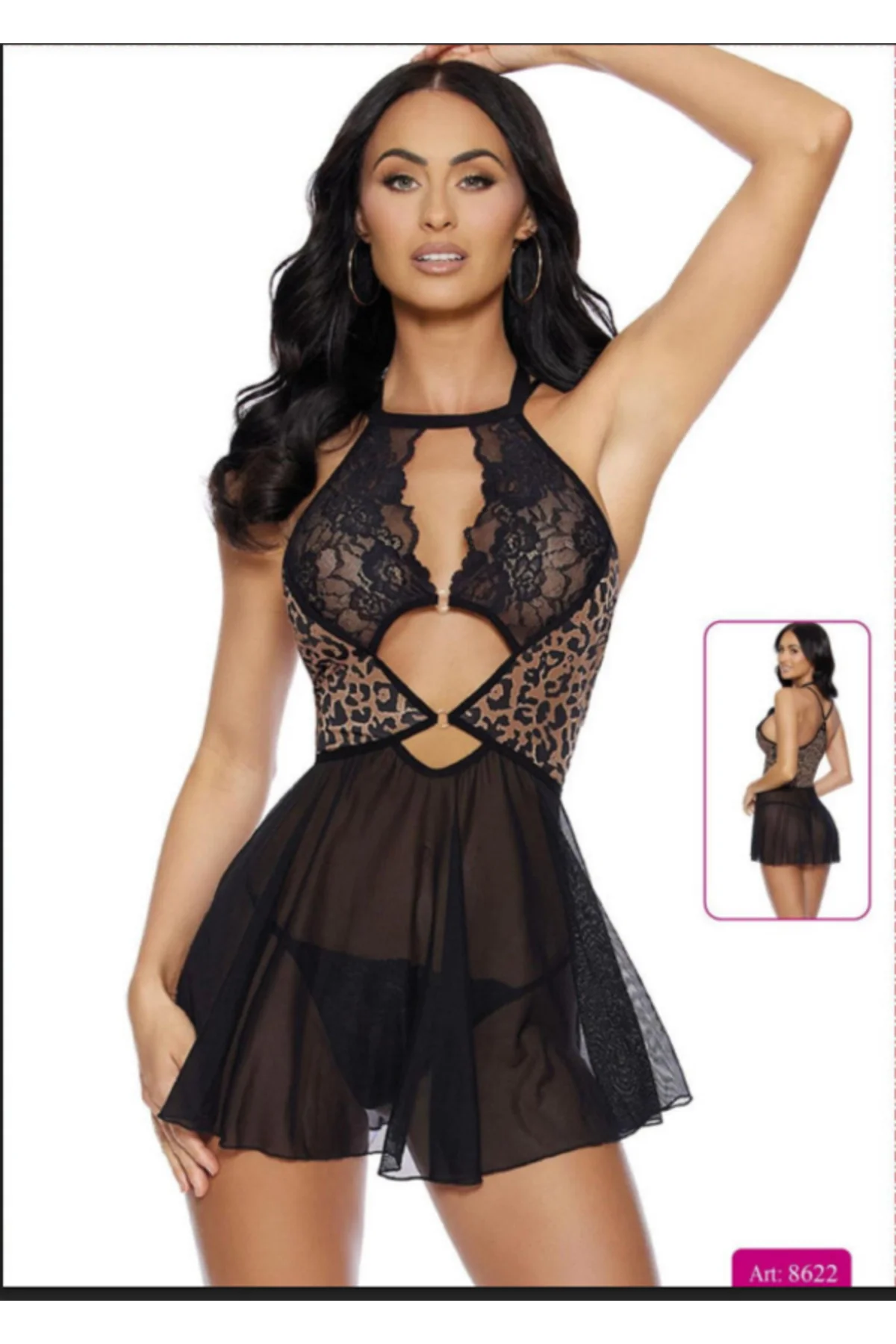MissAyza Leopar Desenli Dantel Detaylı Tül Gecelik ve Babydoll Takımı MissAyza Leopar Desenli Dantel Detaylı Tül Gecelik ve Babydoll Takımı