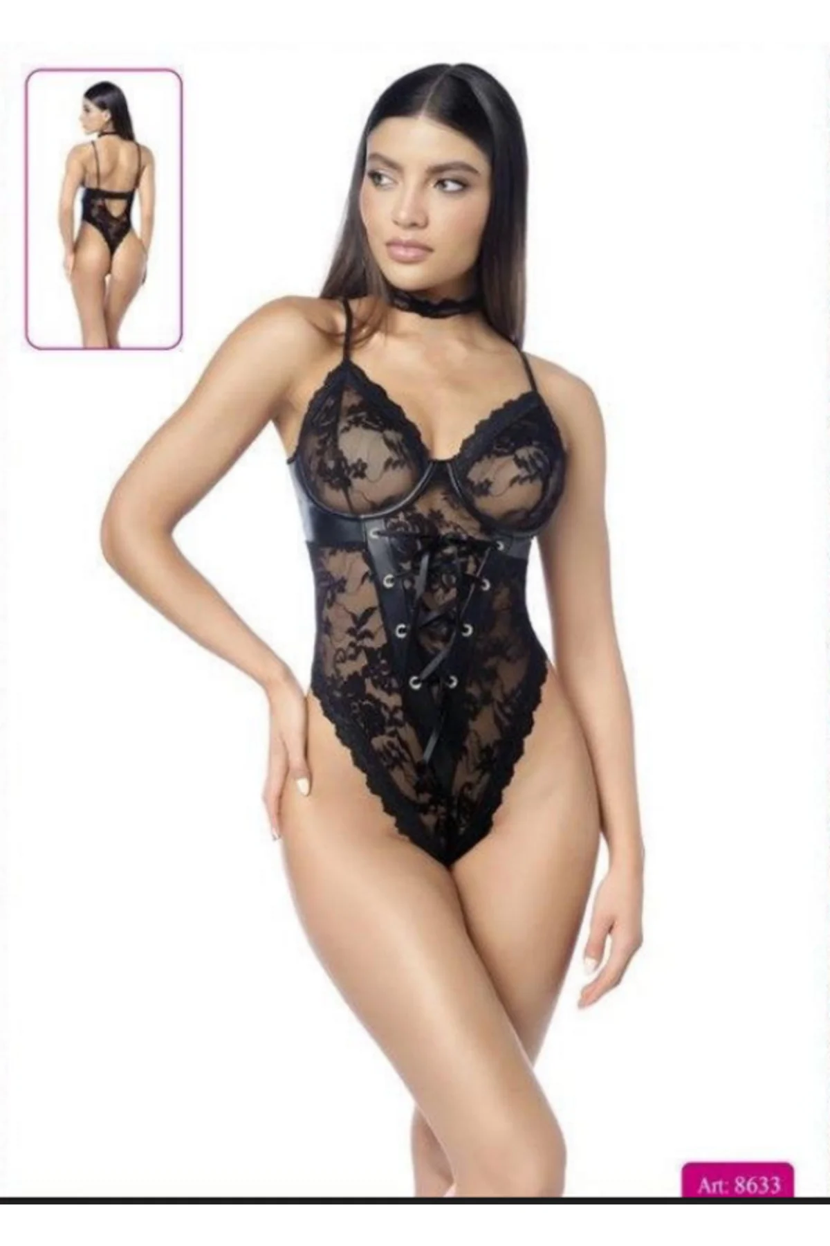 MissAyza Lüks Çiçekli Dantel ve Deri Garnili Korse Görünümlü Sexy Bodysuit Fiyatı, Yorumları ve Özellikleri