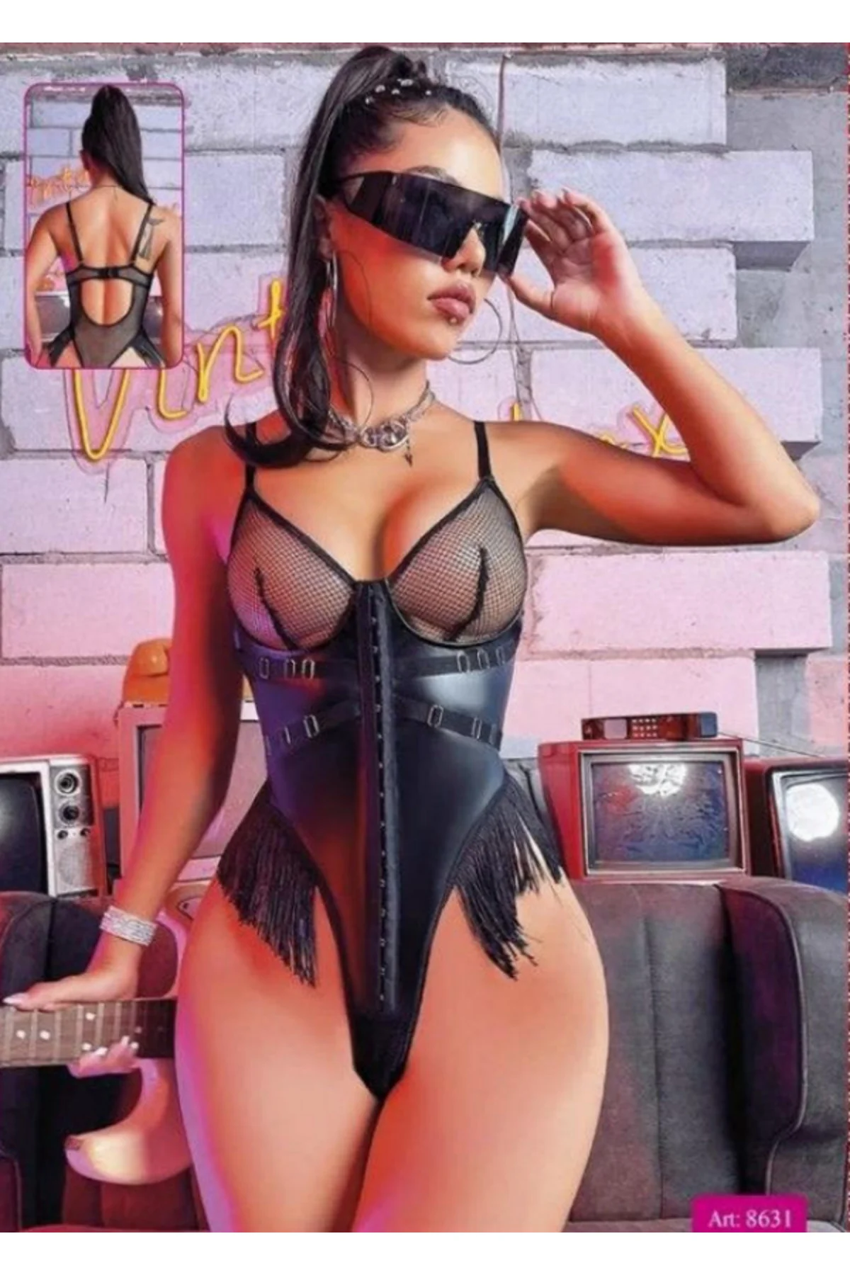 MissAyza Lüks Deri ve Saçak Detaylı Göğüs Destekli Sexy Bodysuit N8631 MissAyza Lüks Deri ve Saçak Detaylı Göğüs Destekli Sexy Bodysuit N8631