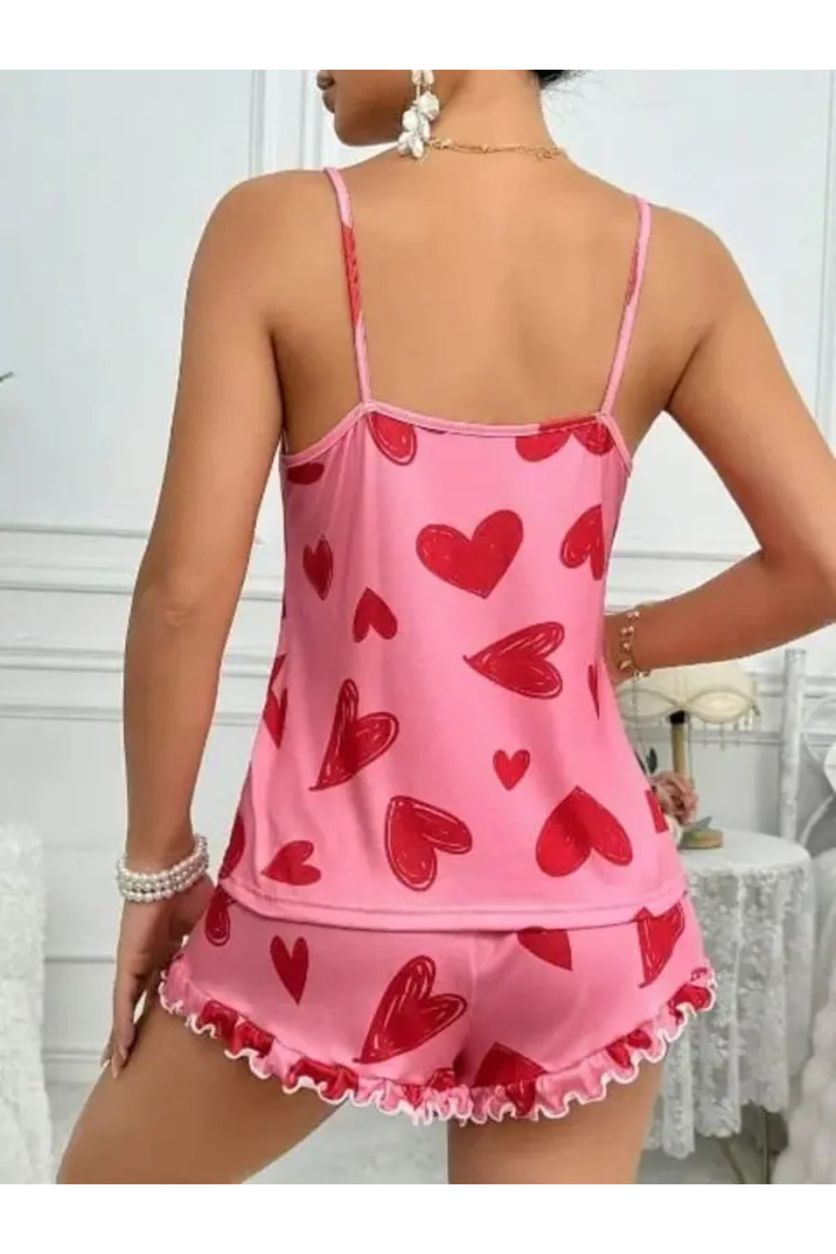 MissAyza Pembe Kalp Desenli Şort Kadın Takım