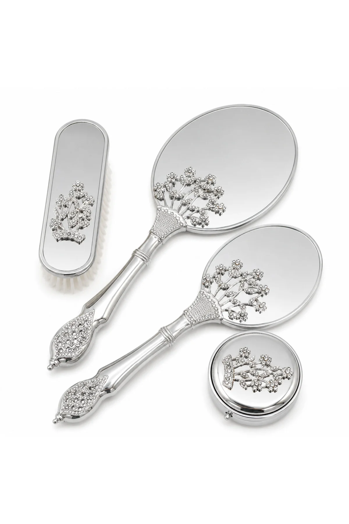 MissAyza Silver Luxury Gelin Seti Taş Detaylı Ayna Tarak Fırça Ta MissAyza Silver Luxury Gelin Seti Taş Detaylı Ayna Tarak Fırça Ta