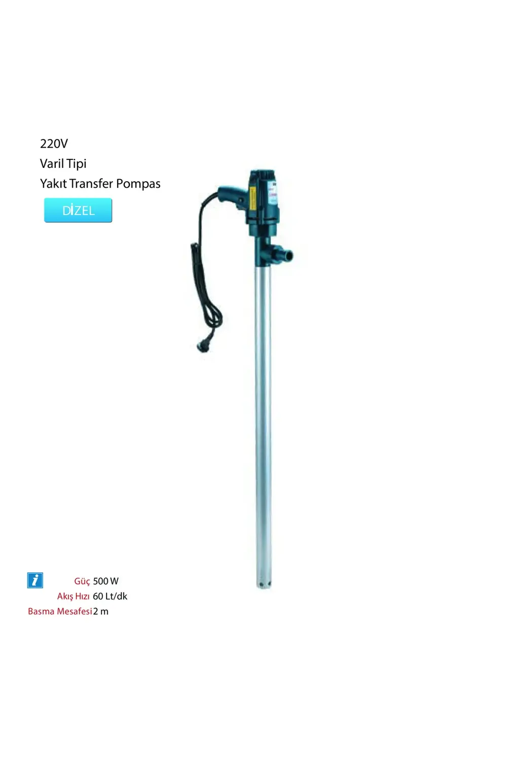 MİTACAN MTTP600CAC 220V VARİL TİPİ YAKIT TRANSFER POMPASI