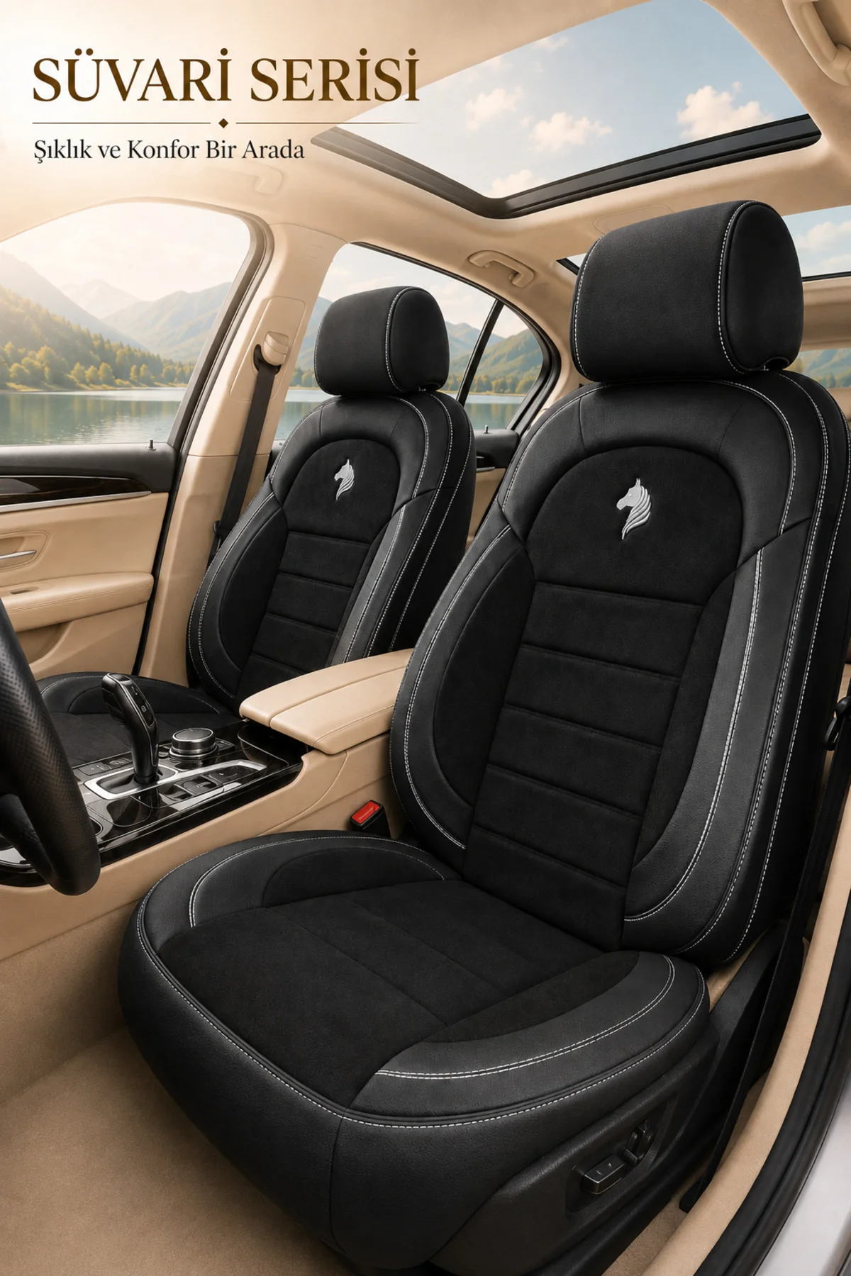 Mitsubishi L200 2011-2015 Uyumlu Süvari Serisi Tay Tüyü Siyah Beyaz Premium Koltuk Kılıfı