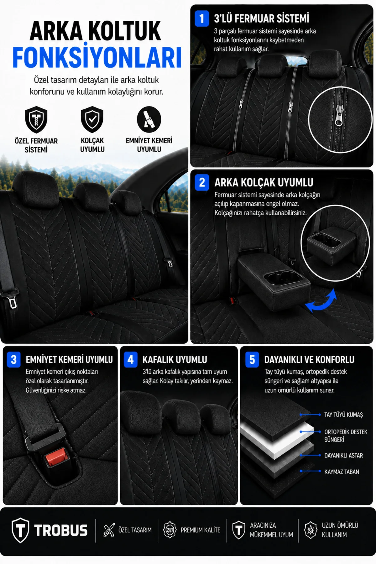 Mitsubishi L200 2011-2015 Uyumlu Süvari Serisi Tay Tüyü Siyah Beyaz Premium Koltuk Kılıfı