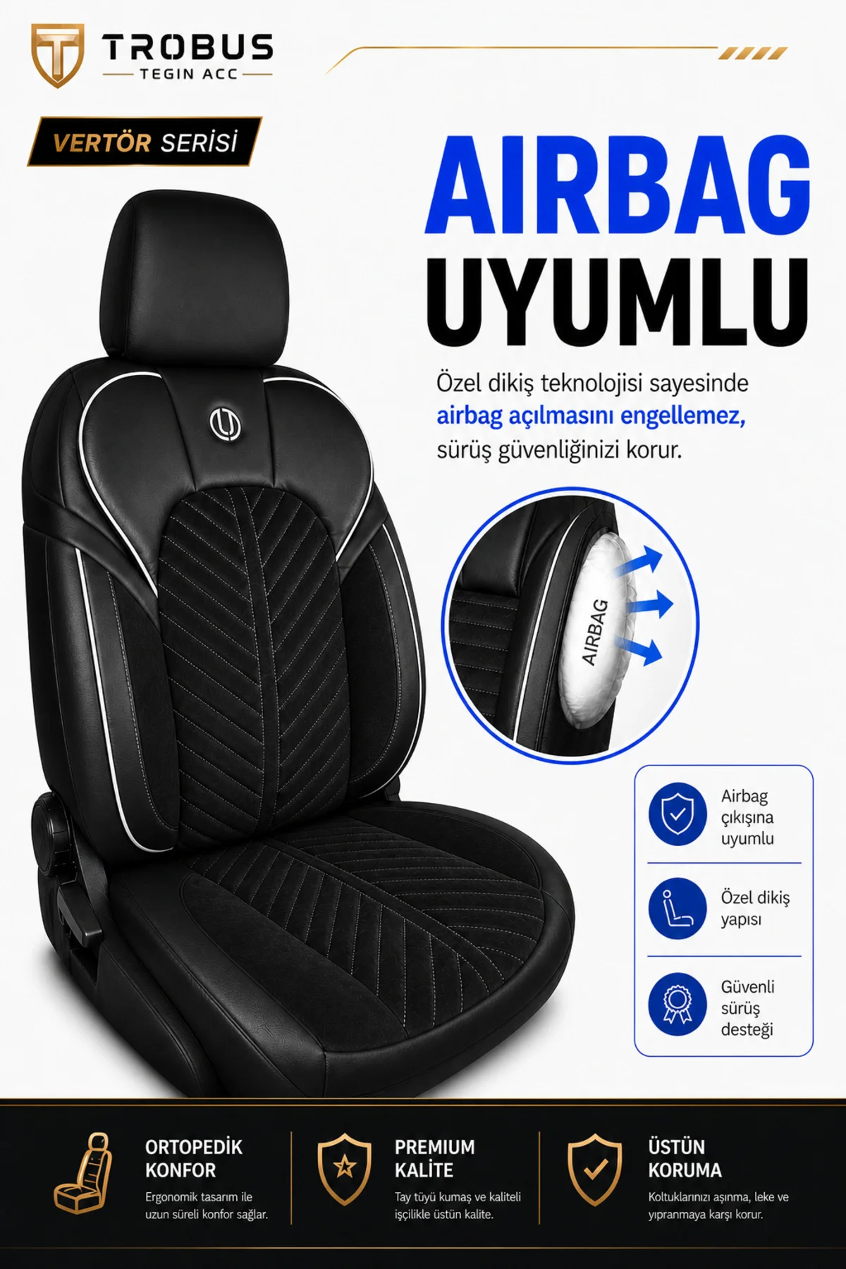 Mitsubishi L200 2011-2015 Uyumlu Süvari Serisi Tay Tüyü Siyah Beyaz Premium Koltuk Kılıfı
